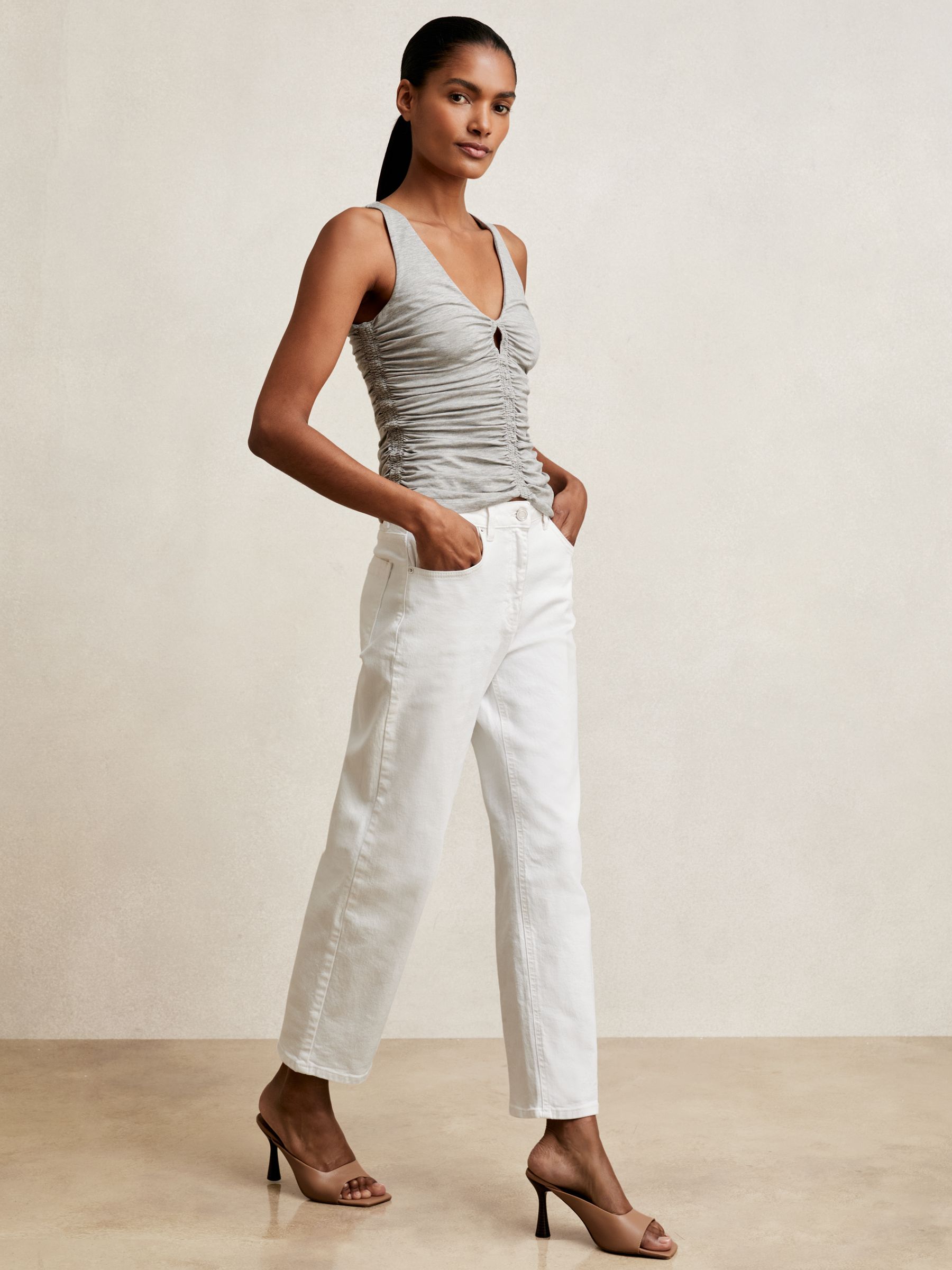 Stretch Lyocell Jersey Ruched Vest in Silver Grey - image 5
