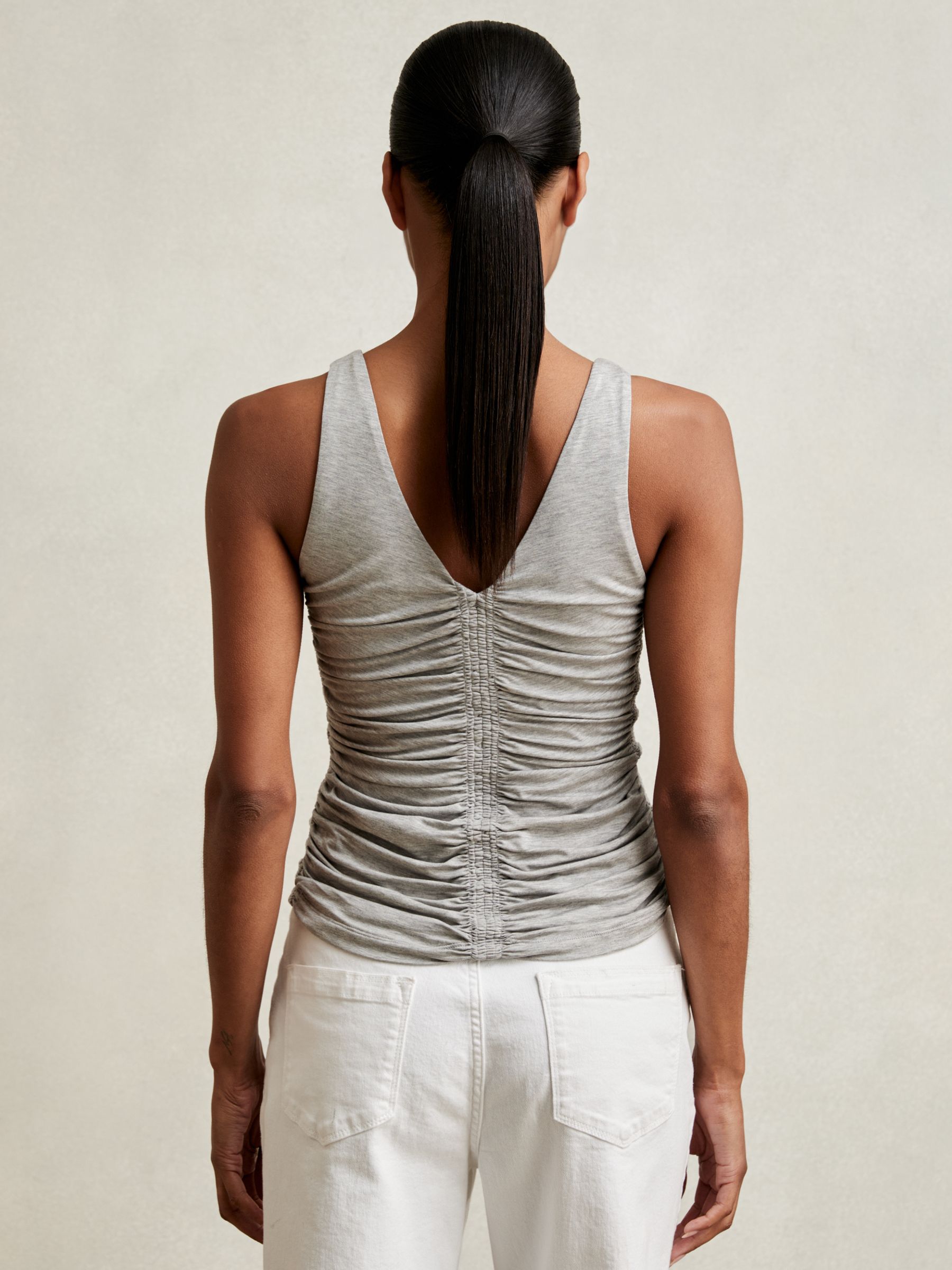 Stretch Lyocell Jersey Ruched Vest in Silver Grey - Image 4 of 5