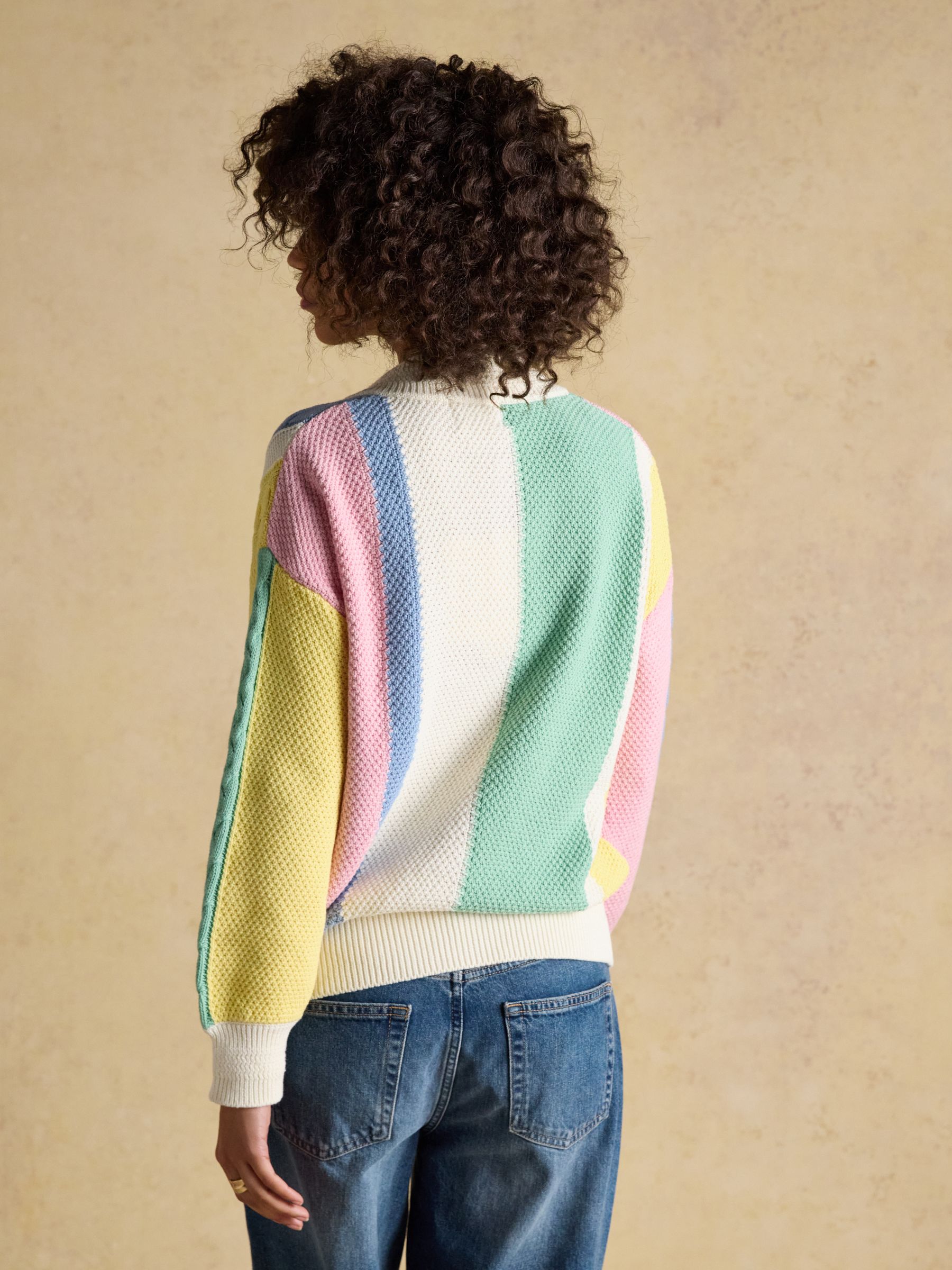 Multi Stripe Cable Knit Cricket Cotton Jumper - Image 4 of 9