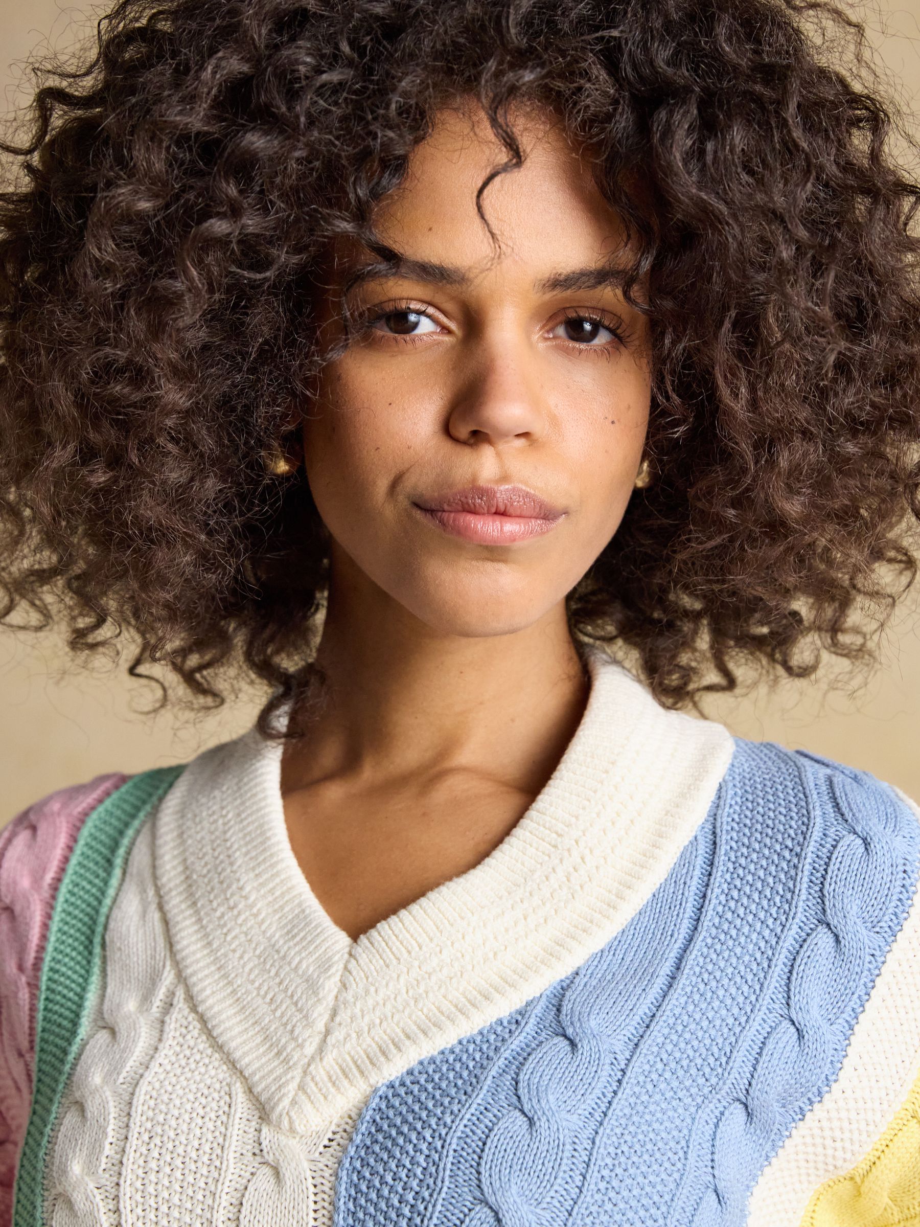 Multi Stripe Cable Knit Cricket Cotton Jumper - Image 6 of 9