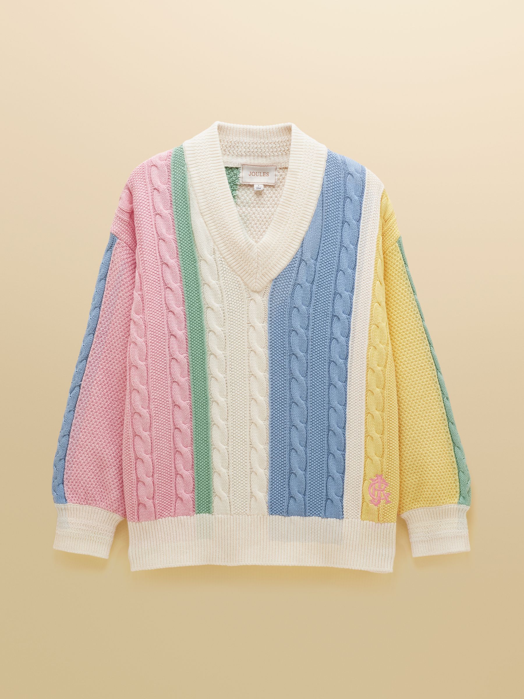 Multi Stripe Cable Knit Cricket Cotton Jumper - Image 9 of 9