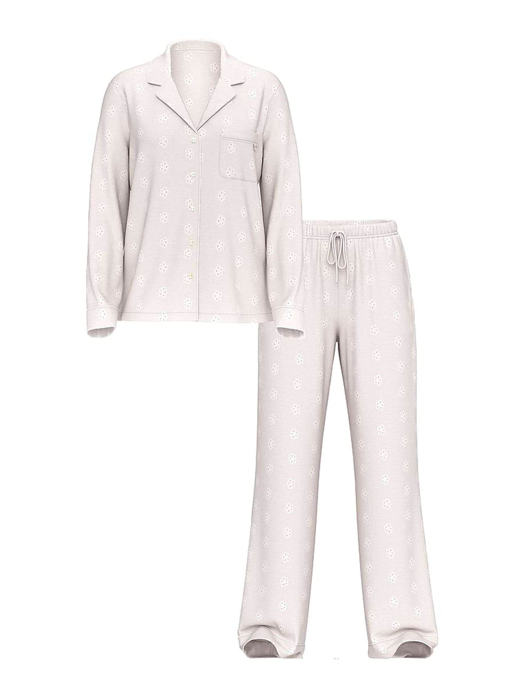 Coconut White Eyelet Modal Long Pyjamas Set - Image 1 of 2