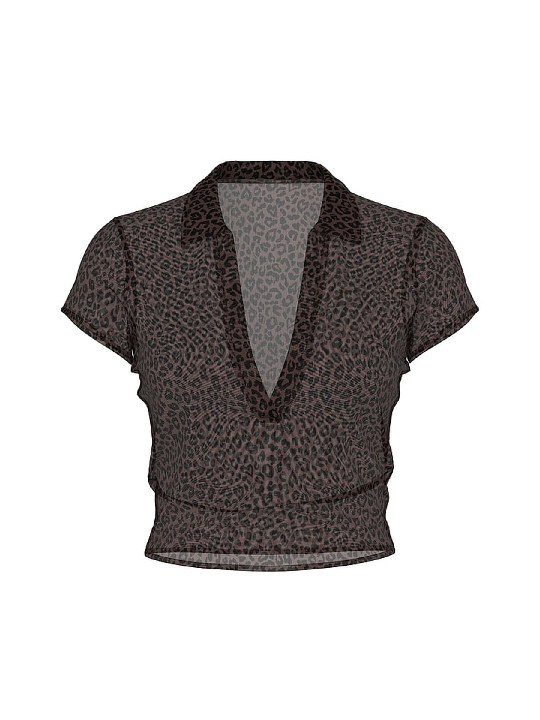 Brown Leopard Mesh Cover Up Crop Top - Image 3 of 3