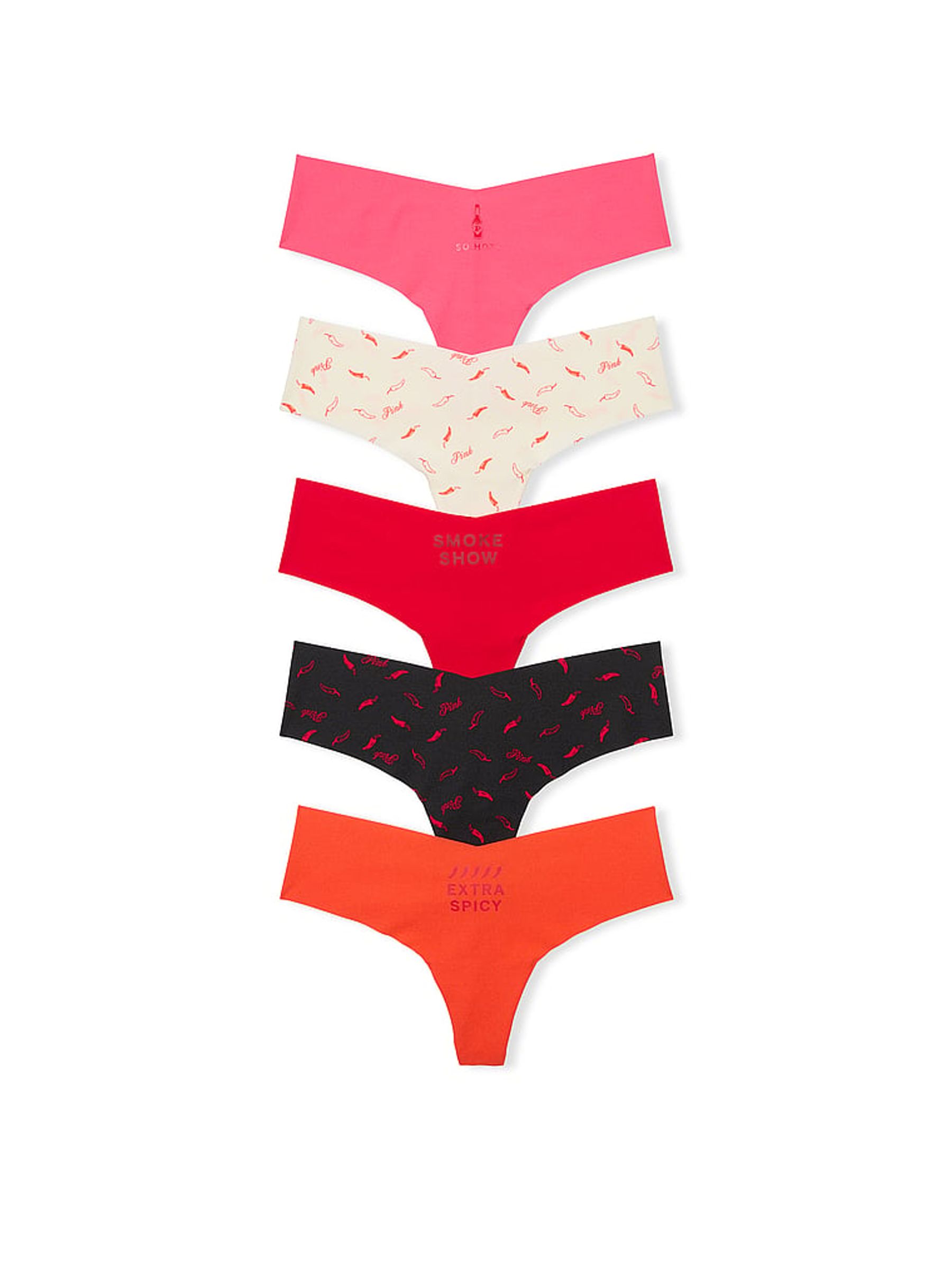 Red/Green/Black/Pink Thong Knickers 5 Pack - Image 1 of 2