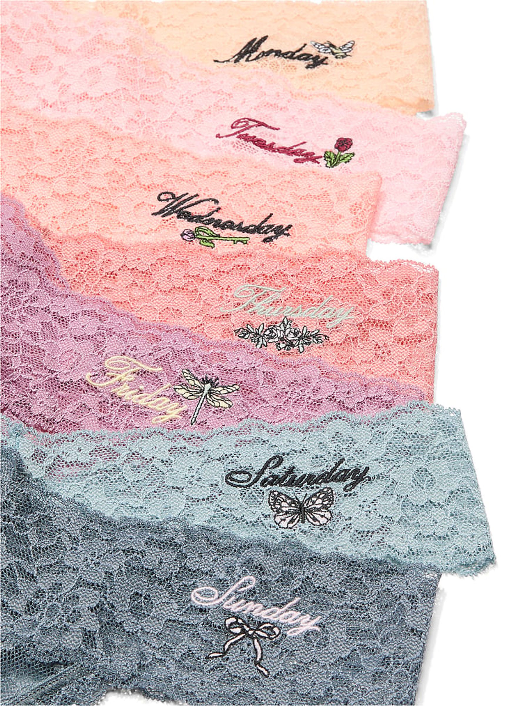 Yellow/Pink/Blue Thong 7 Pack Lace Trim Knickers - Image 2 of 2