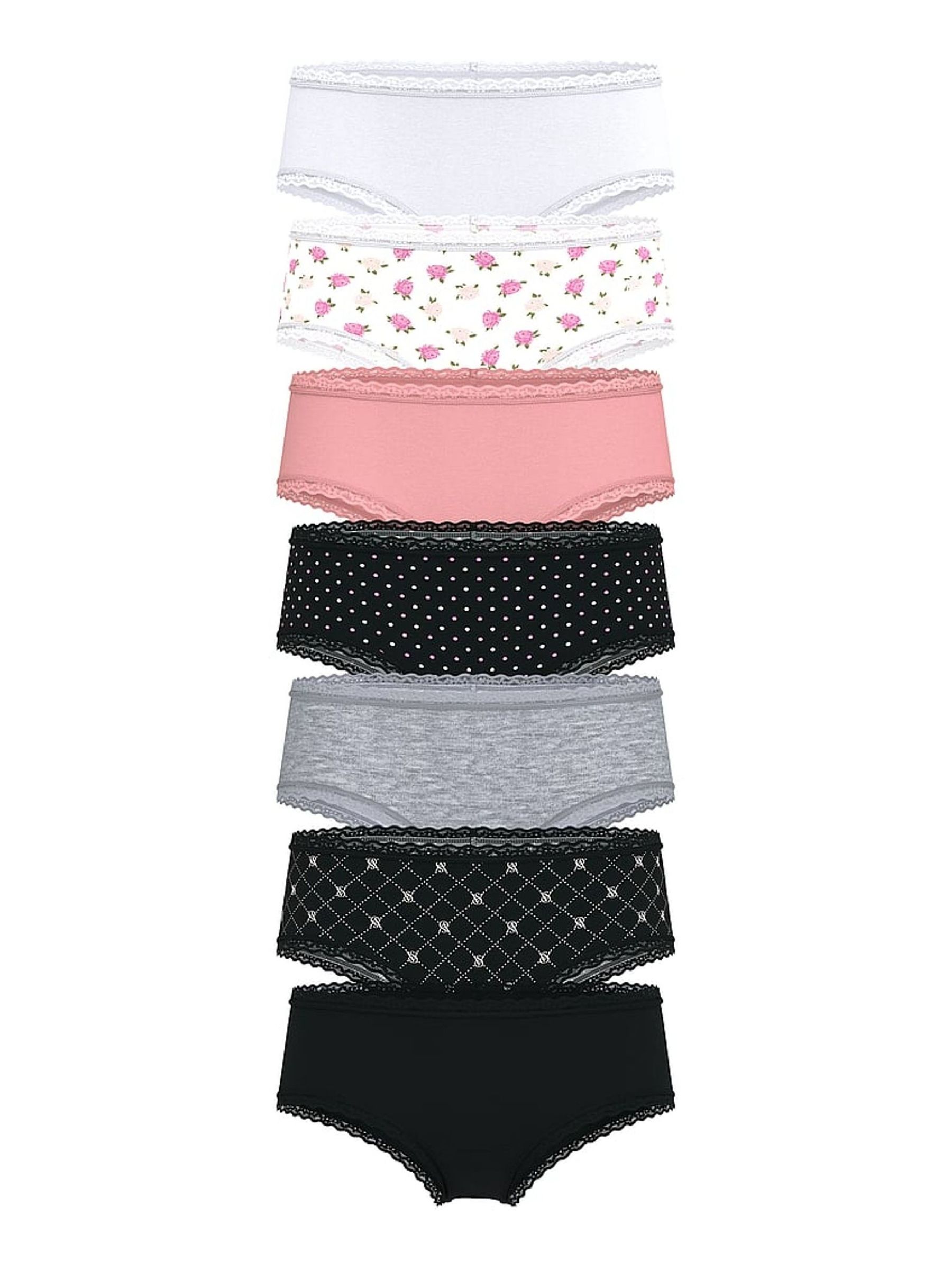 White/Pink/Black/Grey Cheeky 7 Pack Lace Trim Knickers - Image 1 of 1