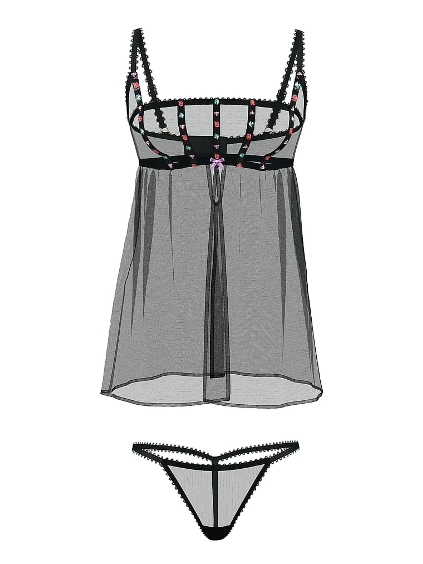 Dark Blossom Black Embroidery Babydoll Set - Image 3 of 3
