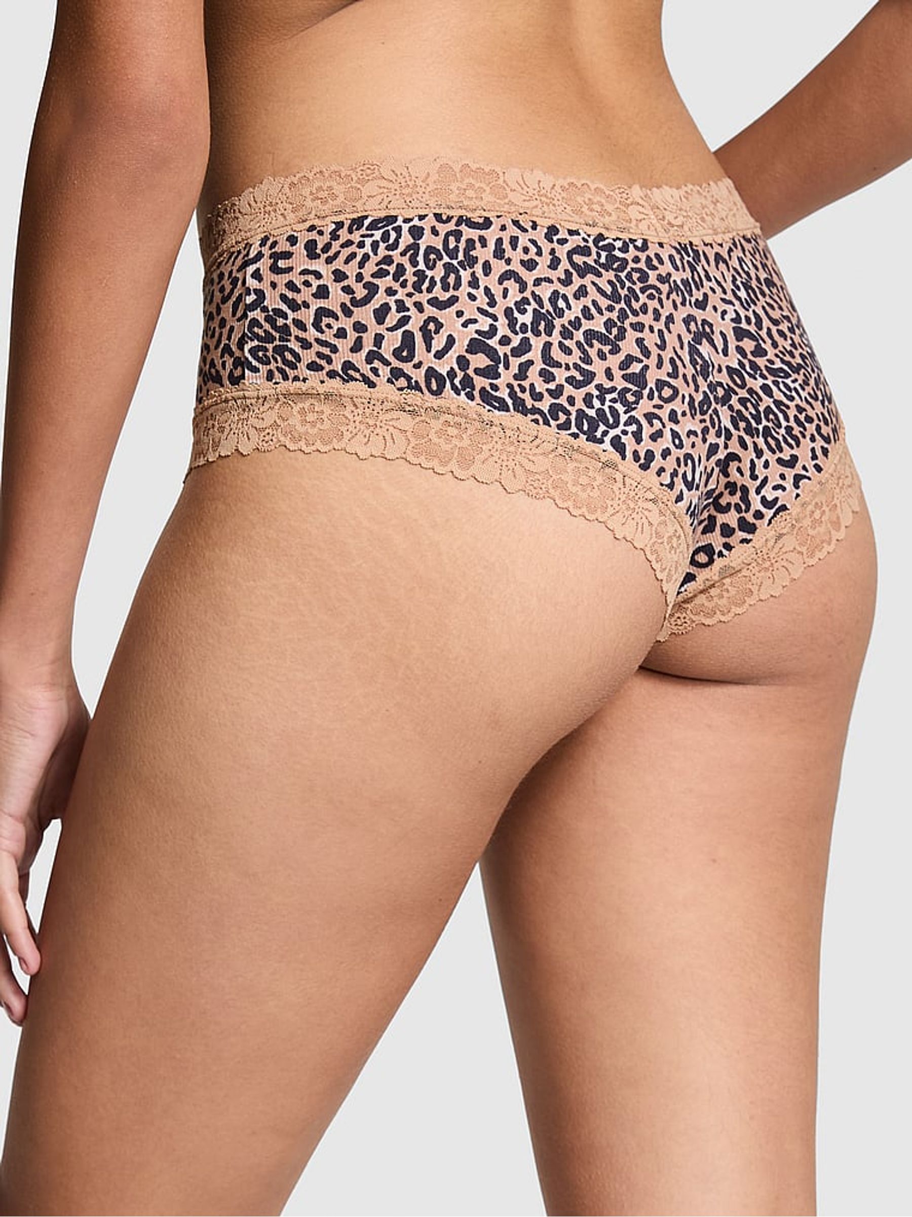 Leopard Brown Cheeky Lace Trim Rib Knickers - Image 2 of 3