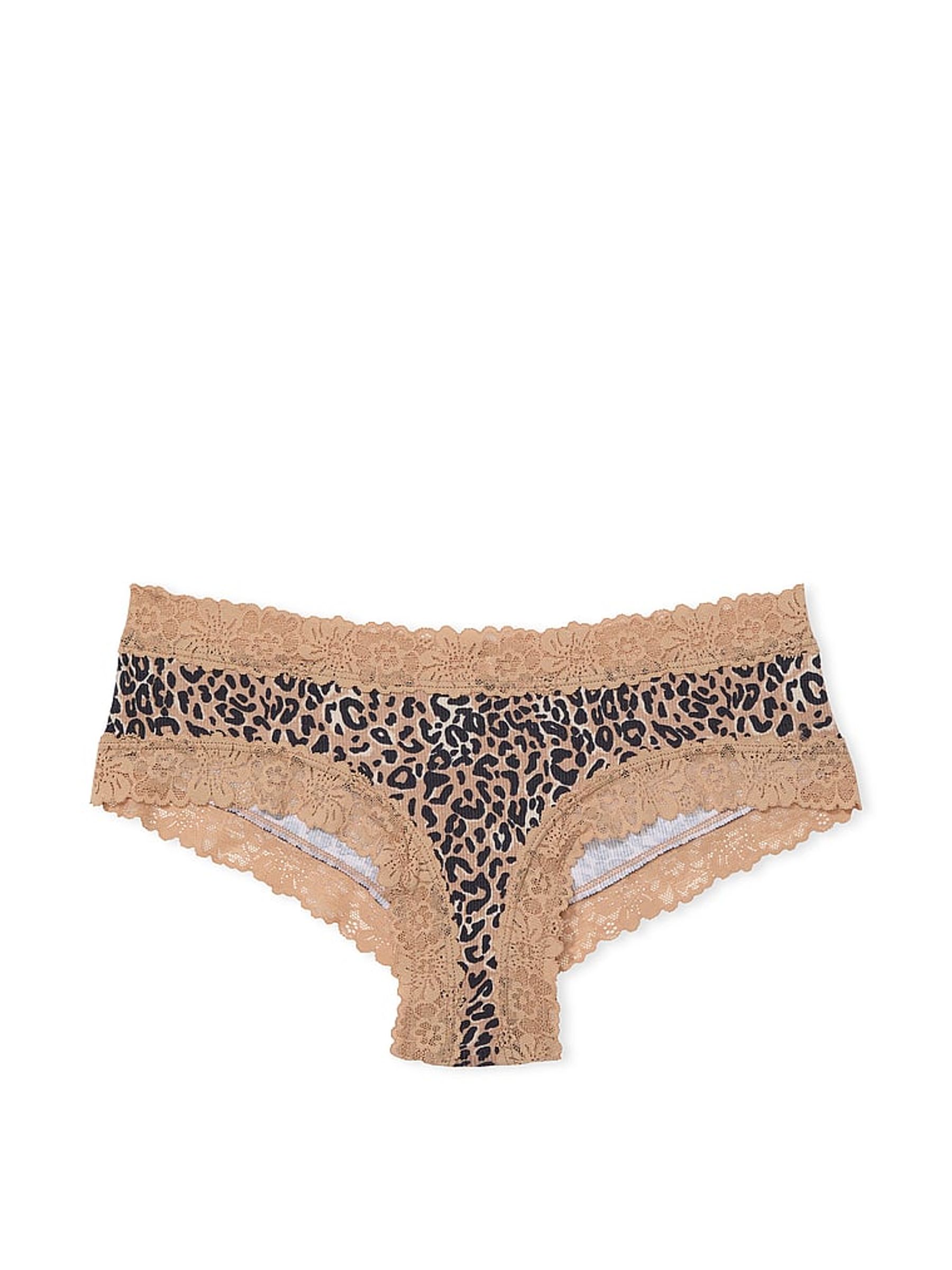 Leopard Brown Cheeky Lace Trim Rib Knickers - Image 3 of 3