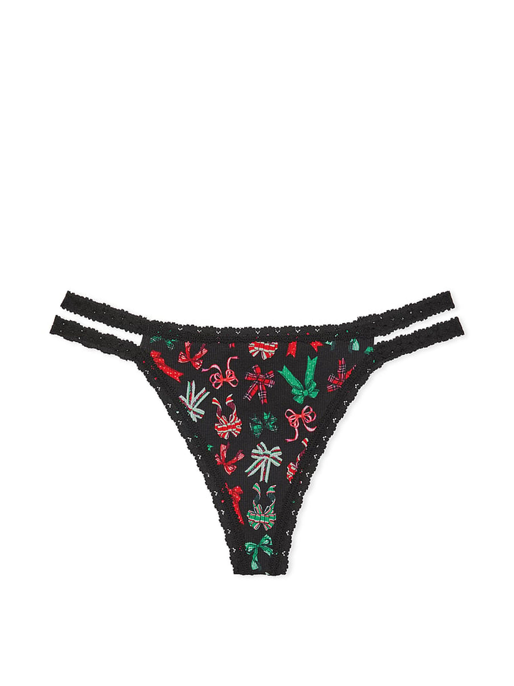 Black Bows Thong Lace Trim Rib Knickers - Image 3 of 3