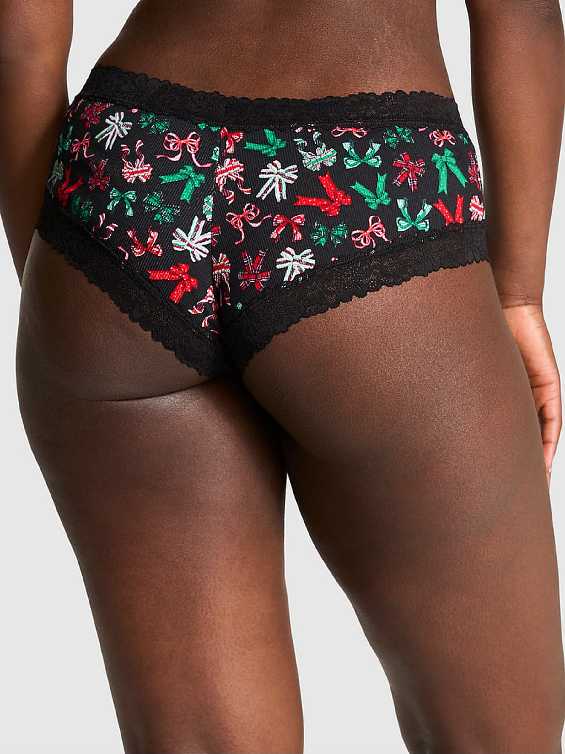 Black Bows Cheeky Lace Trim Rib Knickers - Image 2 of 3