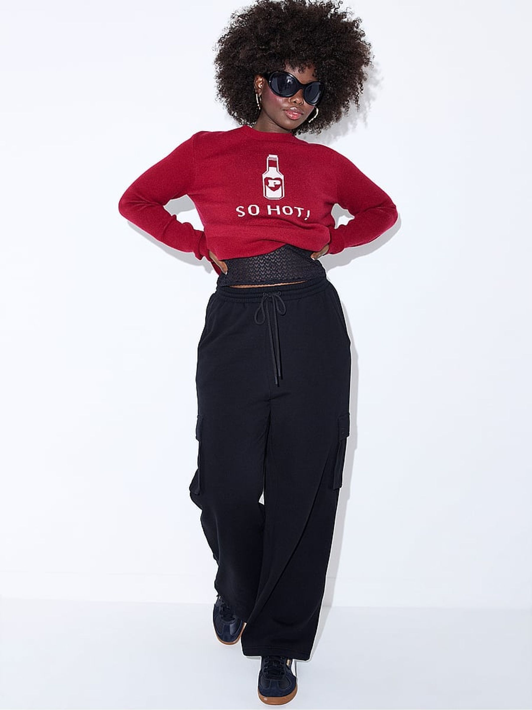 Black Wide Leg Cargo Joggers - Image 3 of 4