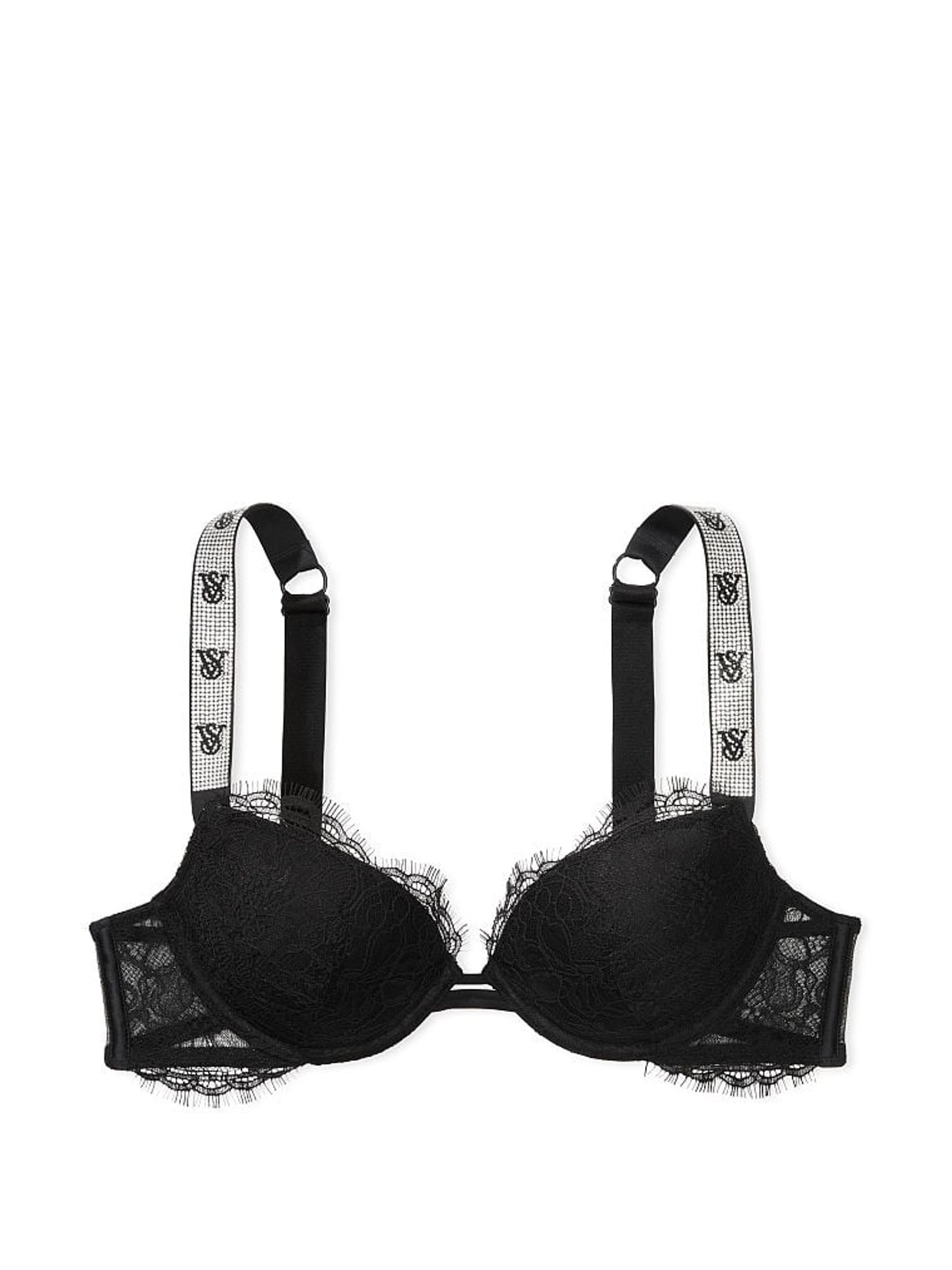 Black Monogram Push Up Shine Strap Lace Bra | Victoria's Secret