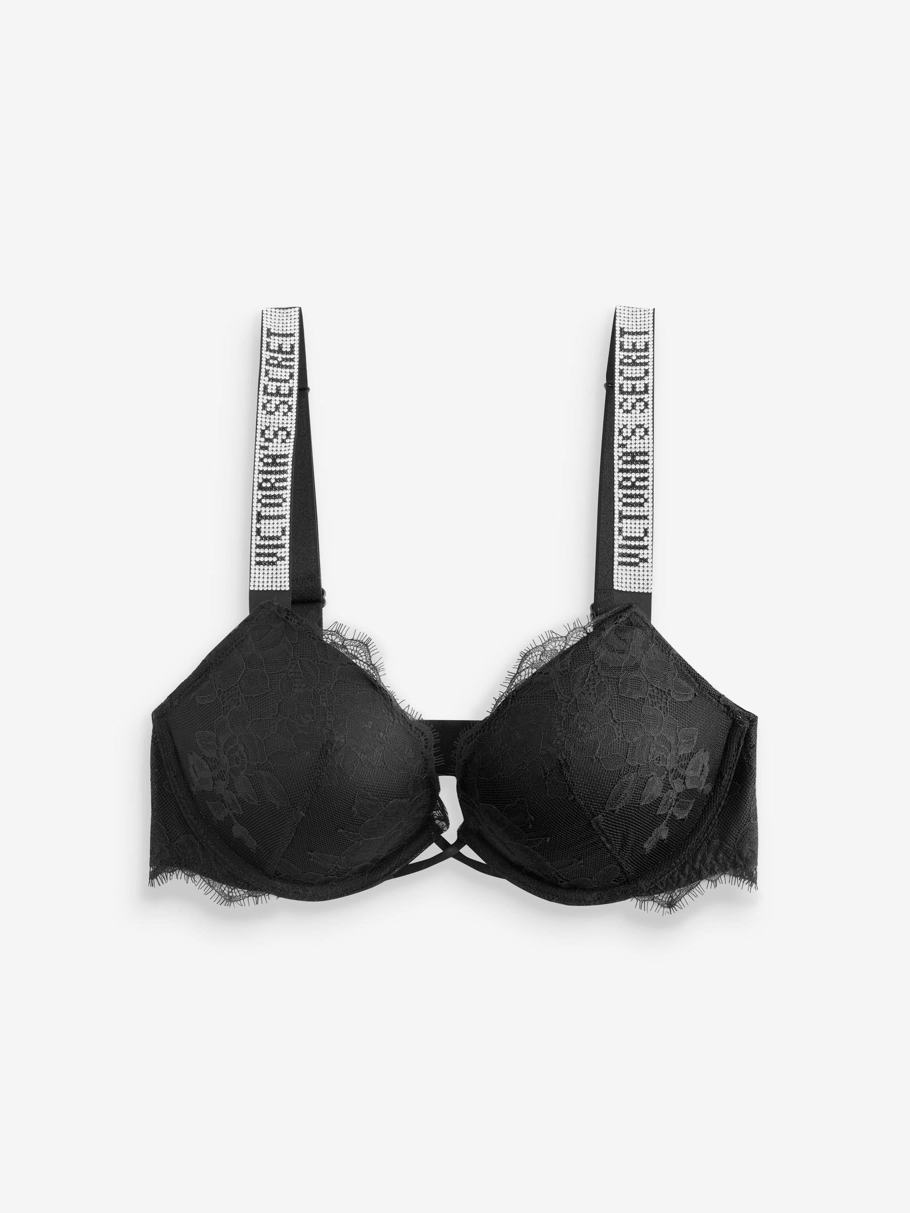Black Add 2 Cups Push Up Bombshell Lace Shine Strap Bra