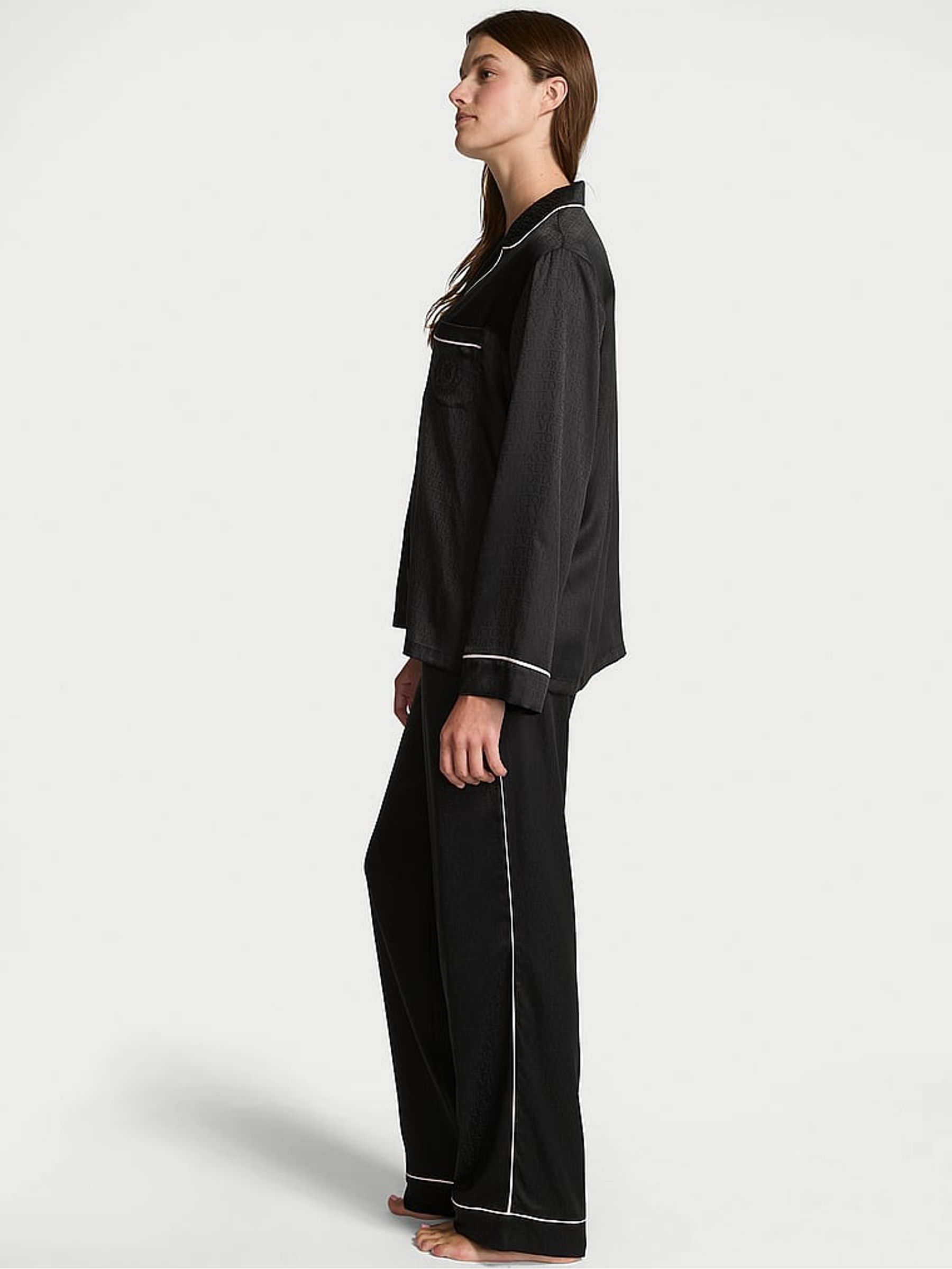 Black Logo Jacquard Satin Long Pyjamas Set - Image 2 of 3