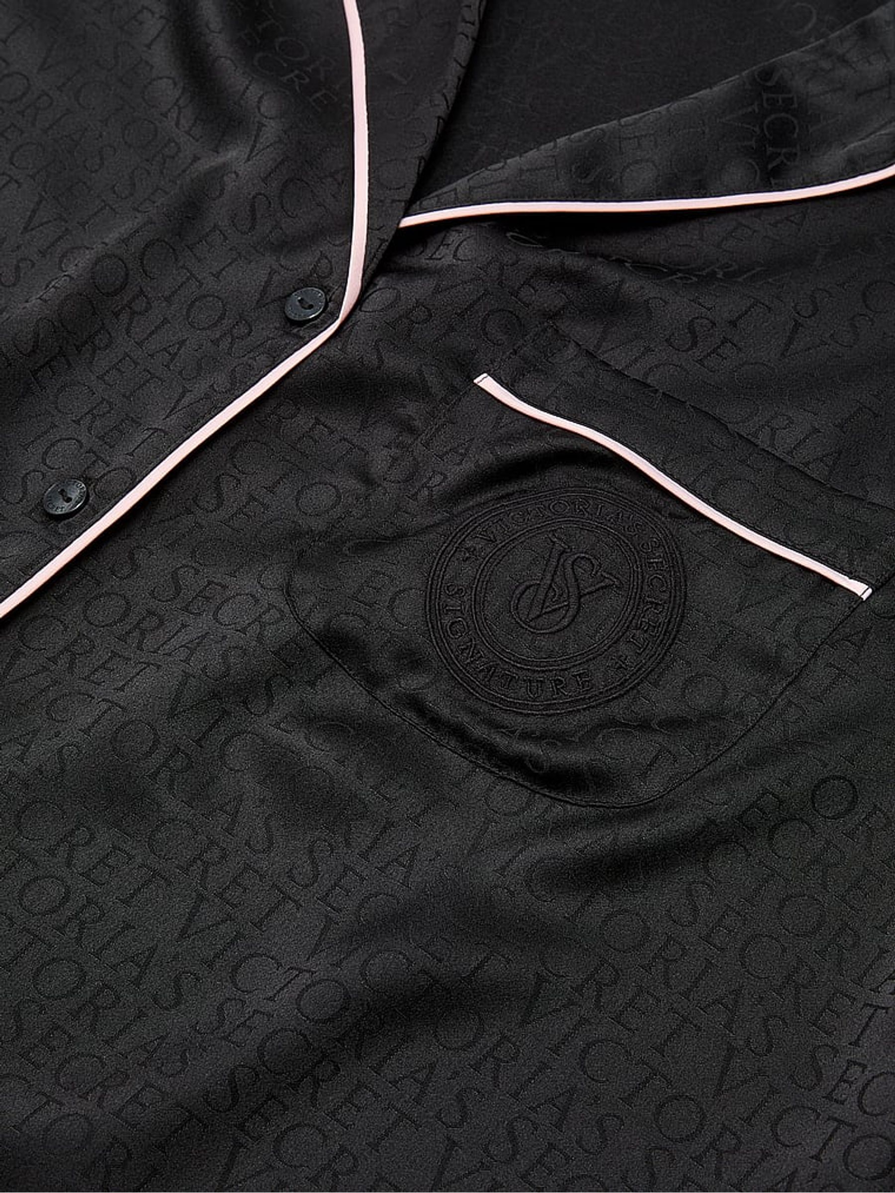 Black Logo Jacquard Satin Long Pyjamas Set - Image 3 of 3