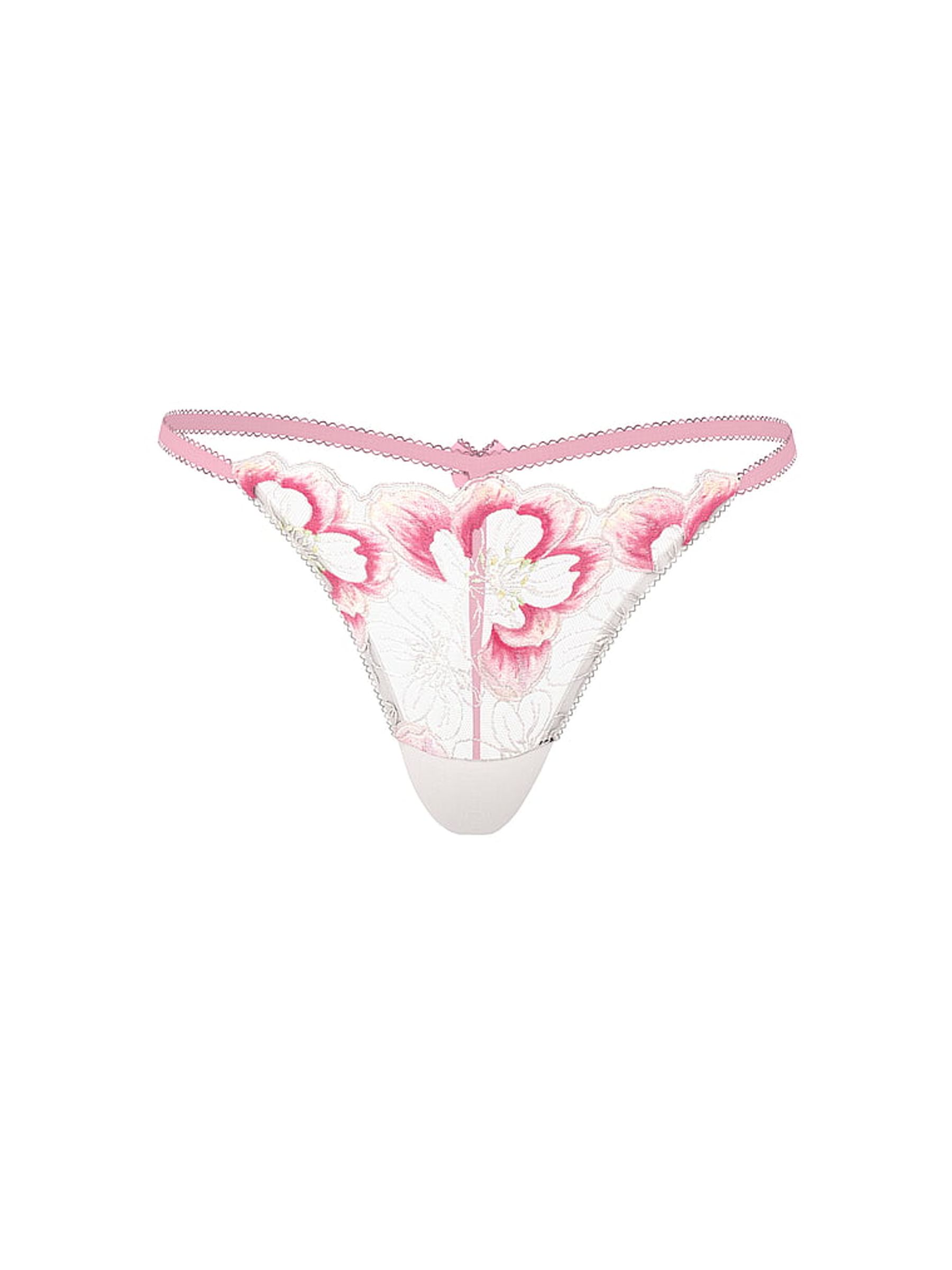 Pink & White G String Peony Embroidery Knickers - Image 3 of 3