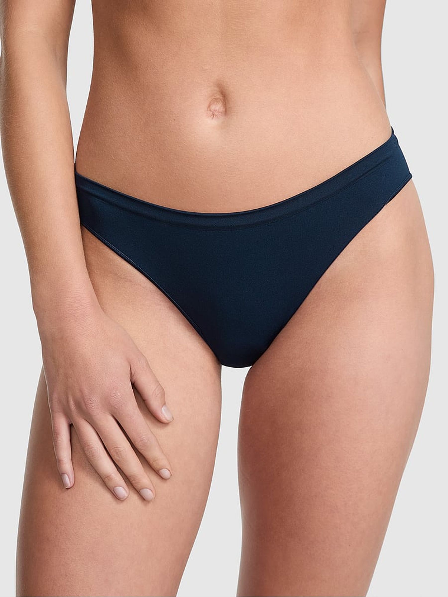 Noir Navy Blue Bikini Seamless Scoop Thong Knickers - Image 1 of 3