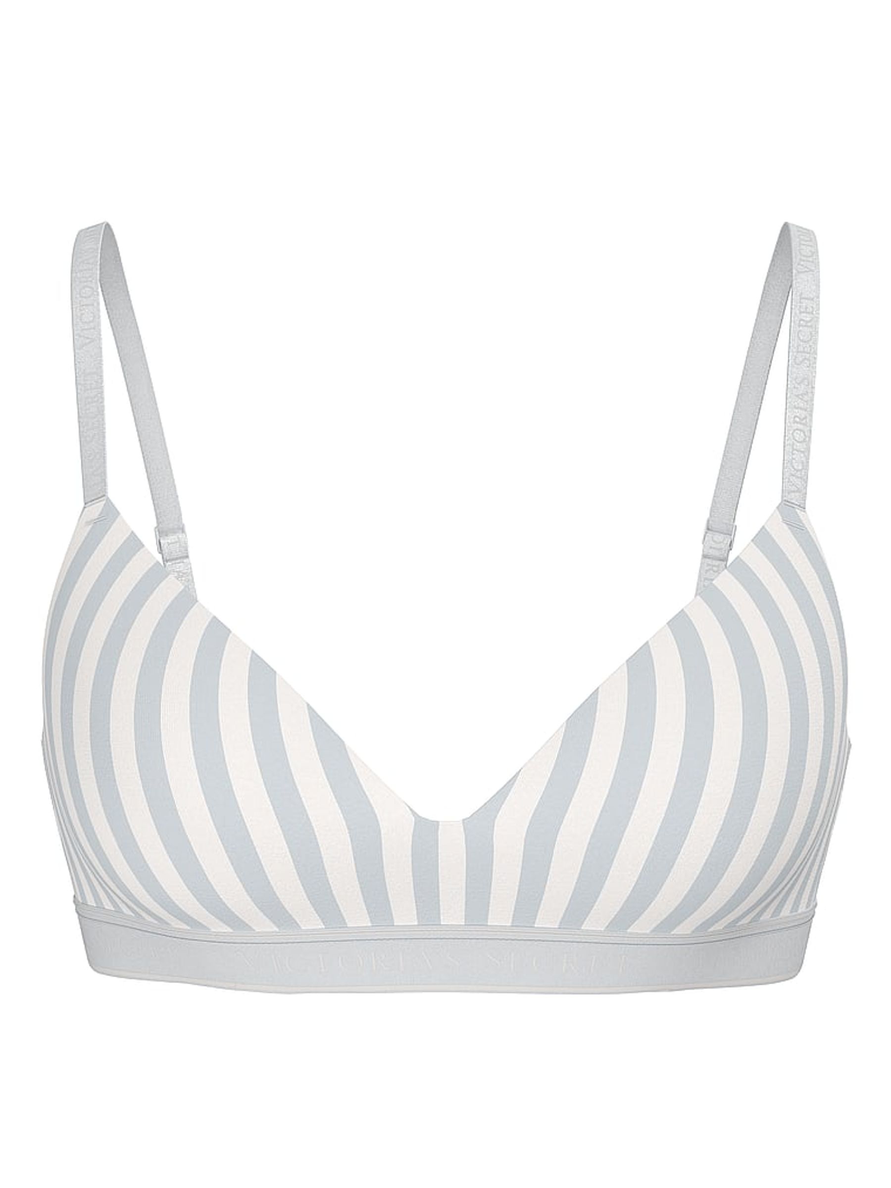 Grey Fog Stripe Non Wired Lightly Lined Cotton Logo Bra - Image 1 of 2