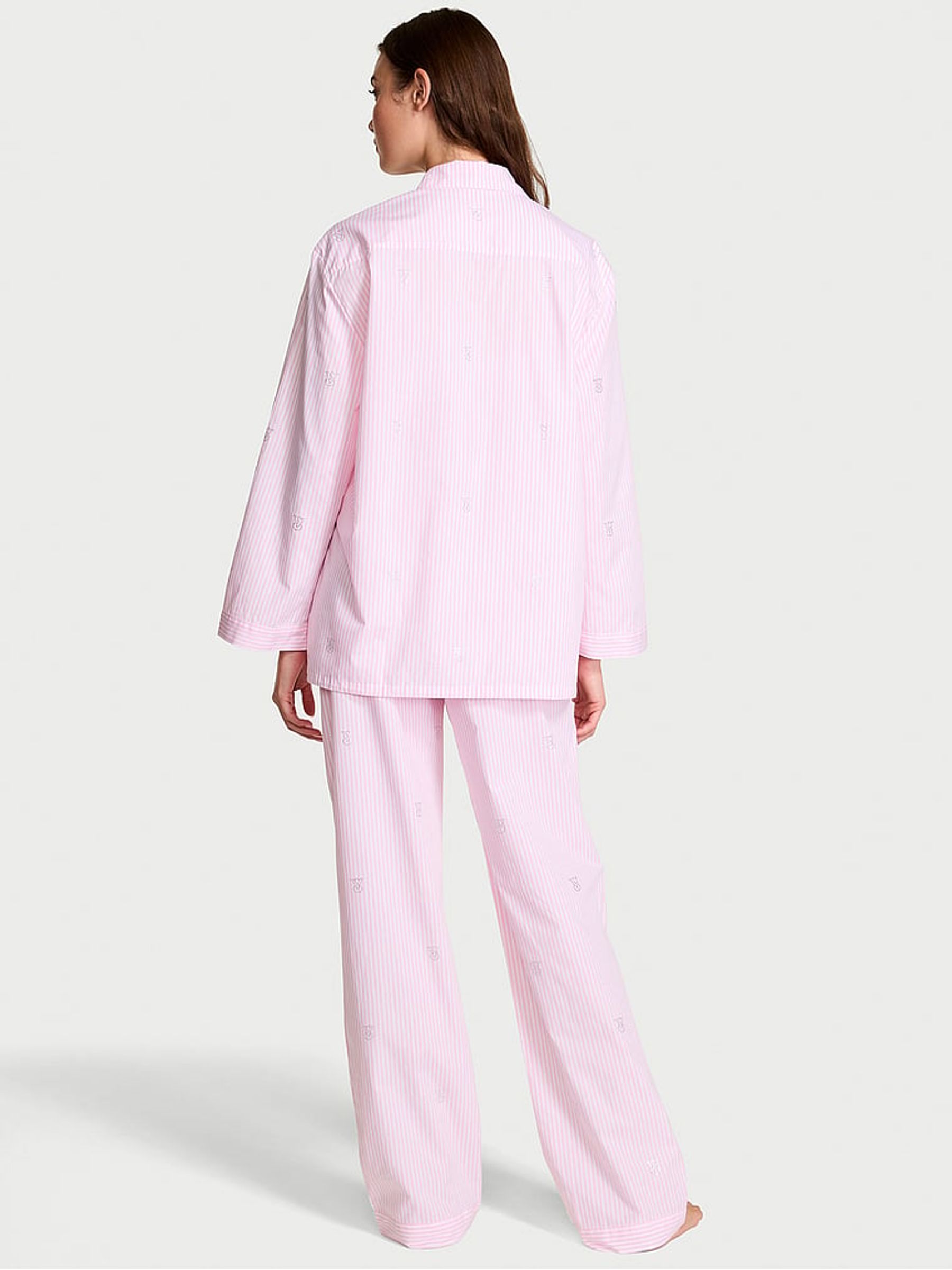 Pink Iconic Stripe Oversized Cotton Long Diamante Pyjama Set - Image 2 of 4