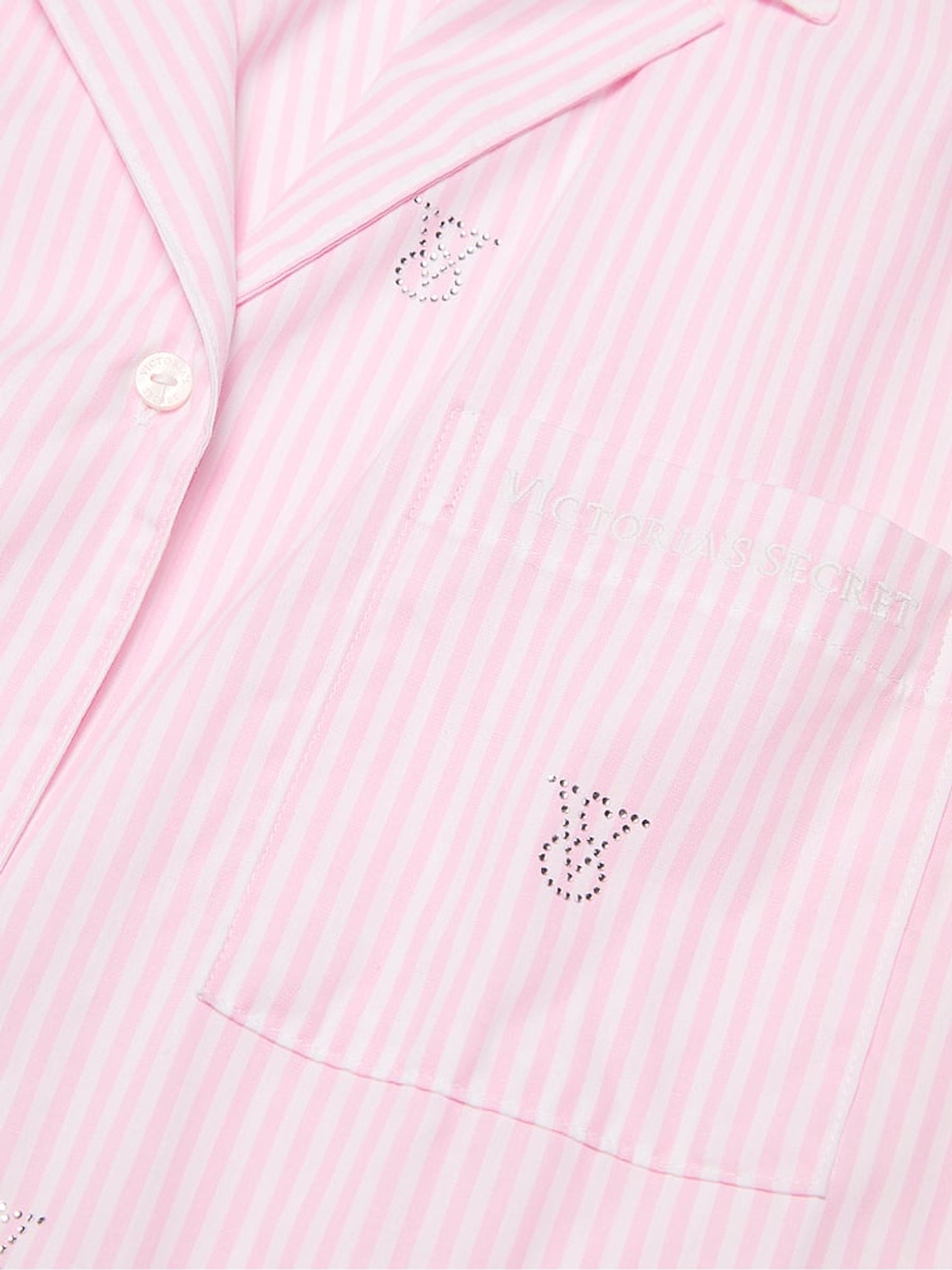 Pink Iconic Stripe Oversized Cotton Long Diamante Pyjama Set - Image 4 of 4