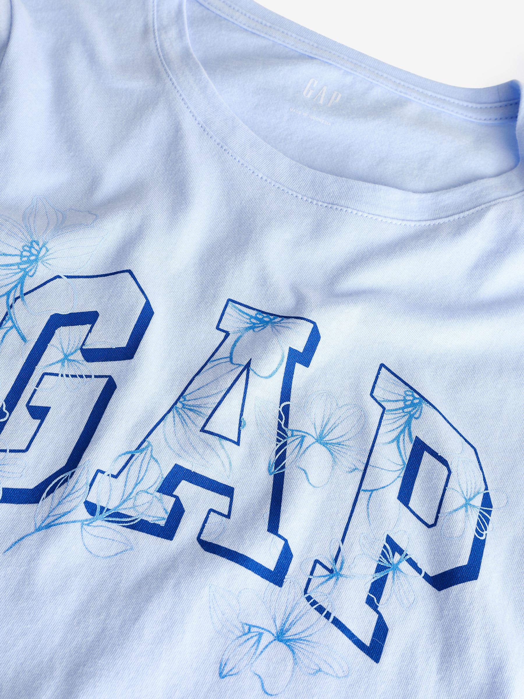 Blue Floral Logo Short Sleeve Crew Neck T-Shirt - Image 7 of 7