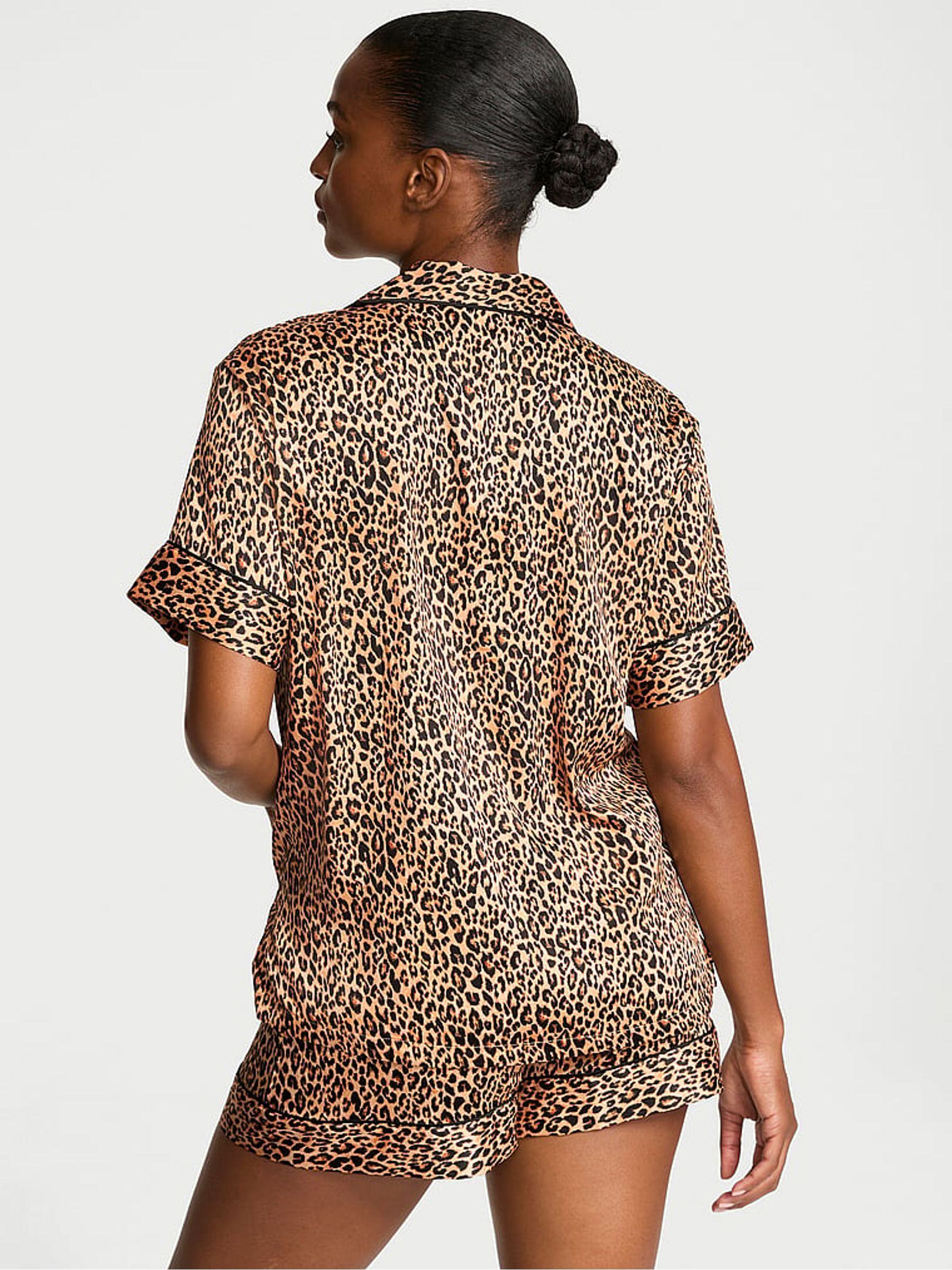 Leopard Brown Satin Short Pyjamas Set - Image 2 of 2