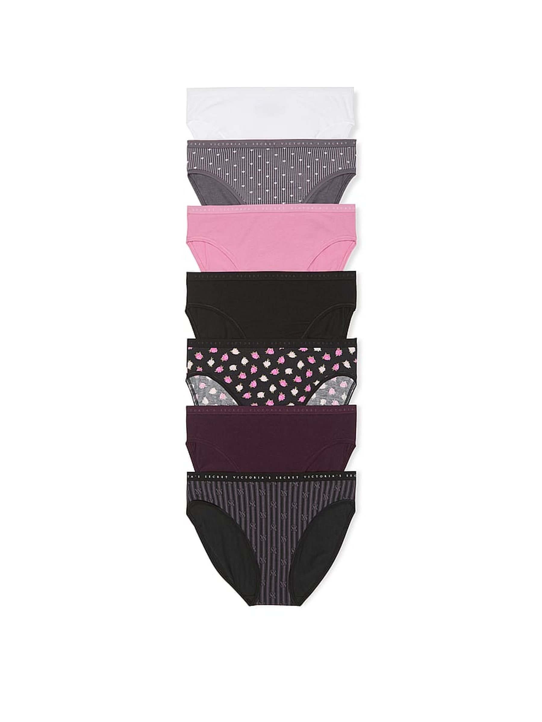 White/Grey/Pink/Black Brief 7 Pack Logo Knickers - Image 1 of 2