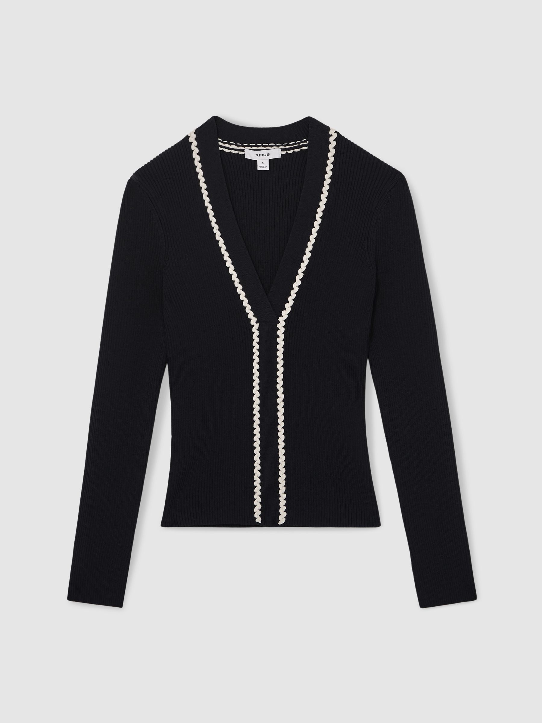 Craft-Stitch Rib-Knit Top in Navy/White - Image 2 of 6