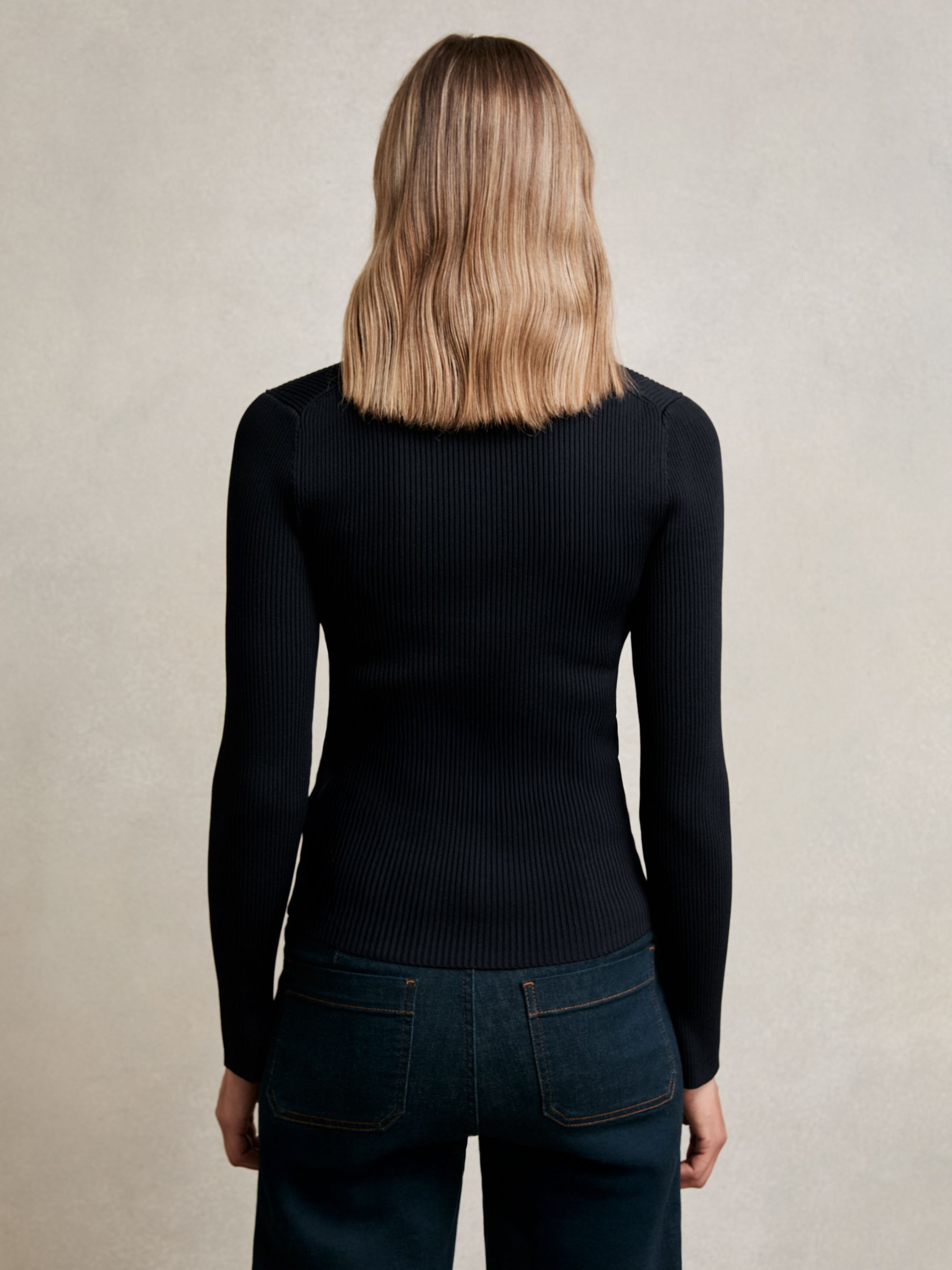 Craft-Stitch Rib-Knit Top in Navy/White - image 4