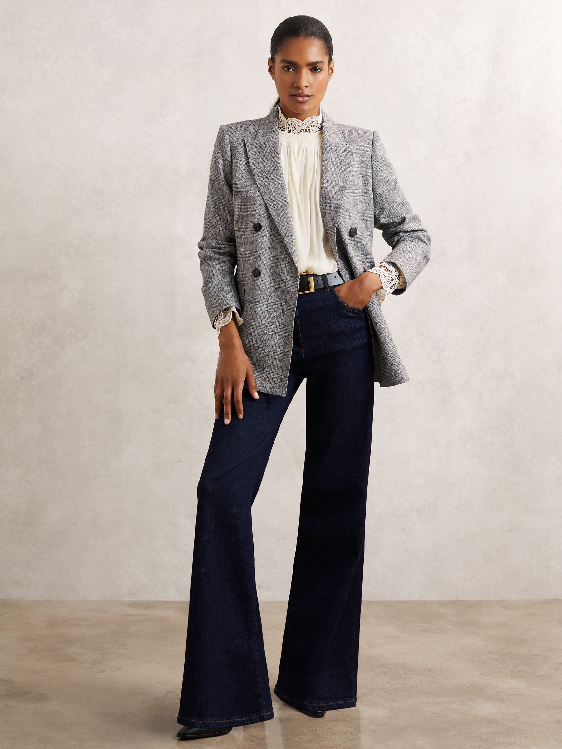 Lace-Trim Draped Chiffon Top in Cream - Image 8 of 9