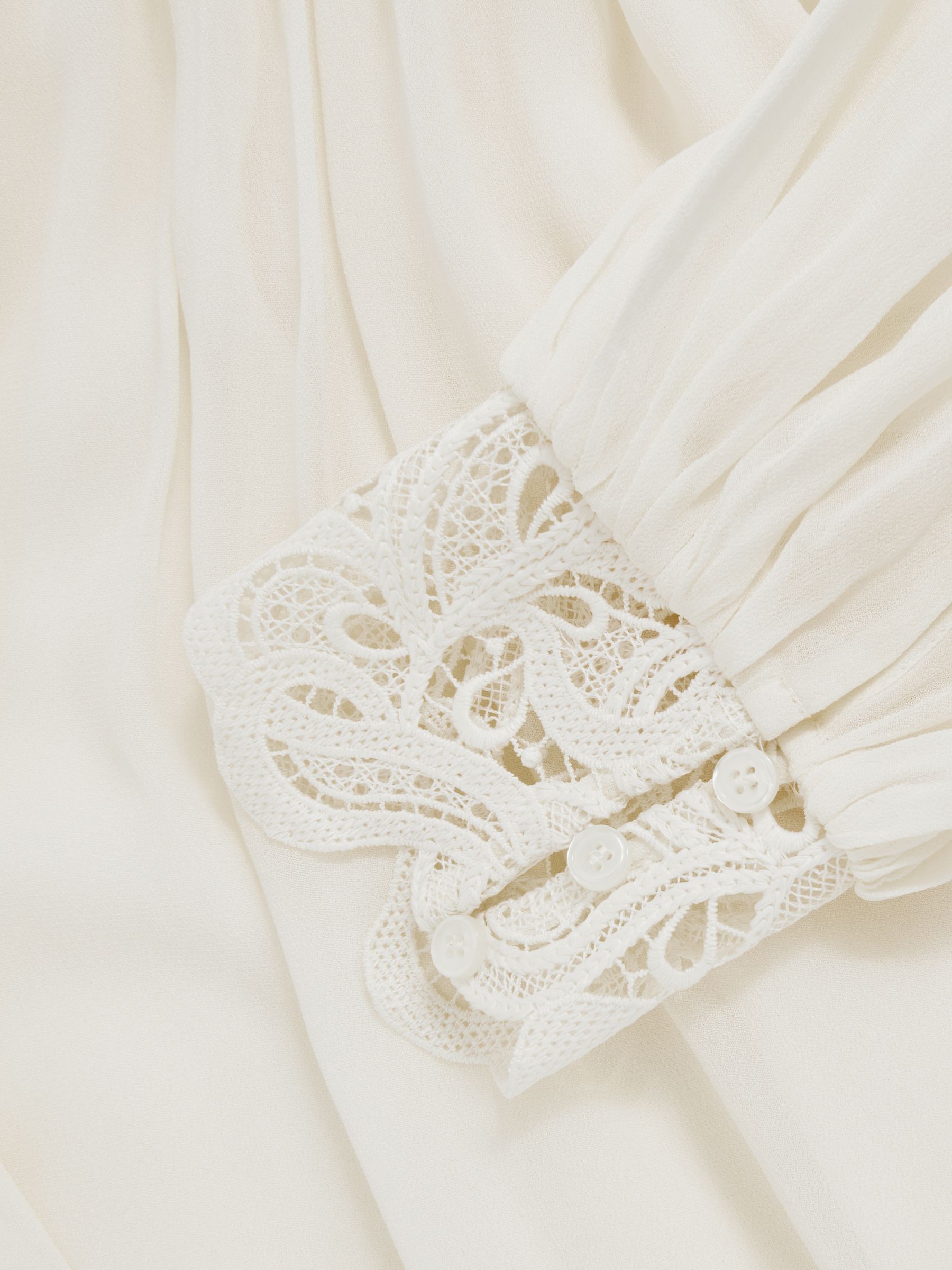 Lace-Trim Draped Chiffon Top in Cream - Image 9 of 9