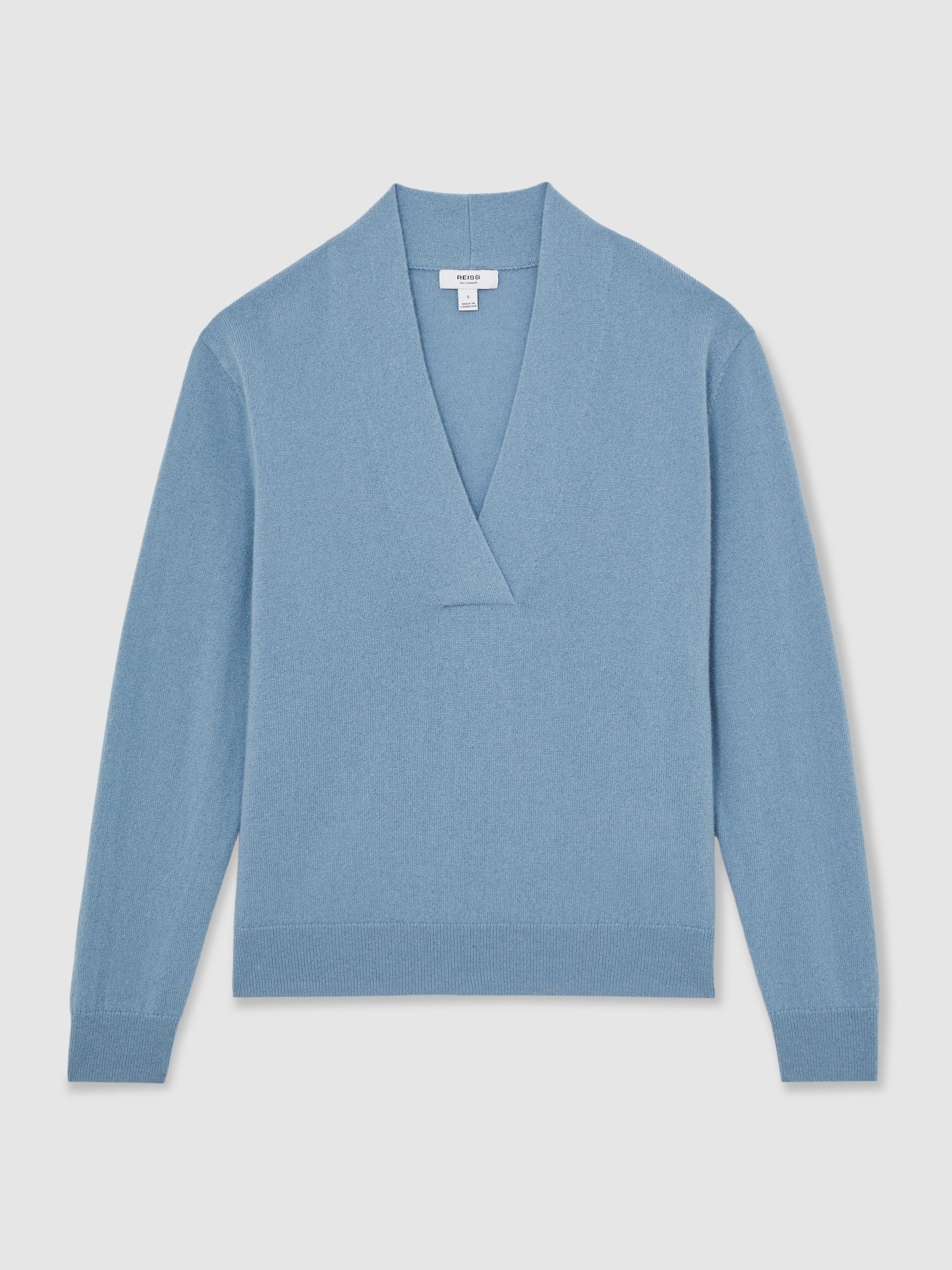 Cashmere V-Neck Jumper in Blue - Image 2 of 6