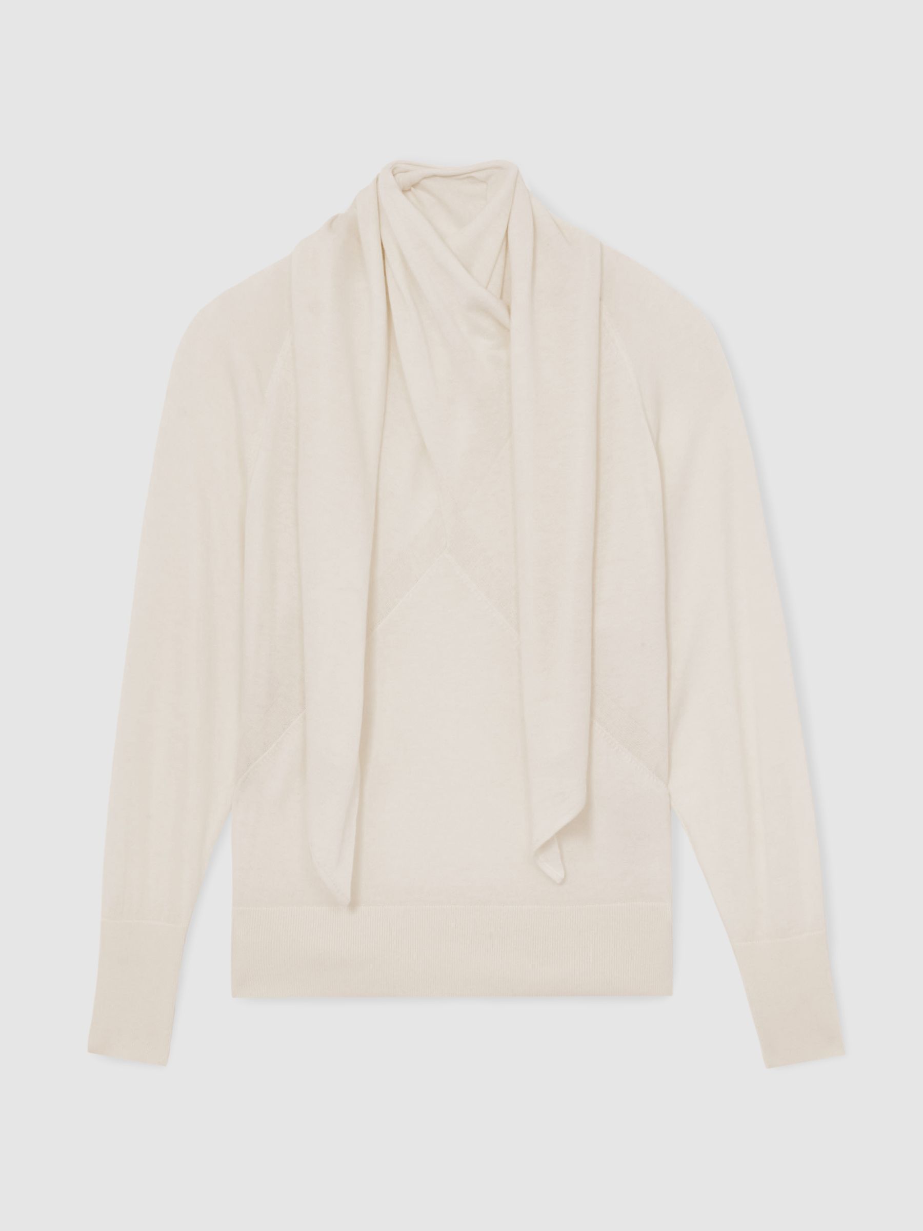 Wool Scarf-Tie Draped Jumper in Cream - Image 2 of 5
