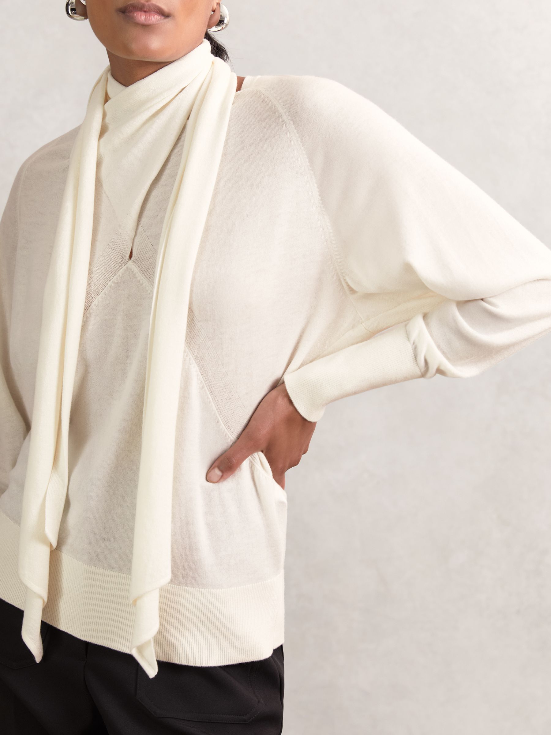 Wool Scarf-Tie Draped Jumper in Cream - Image 3 of 5