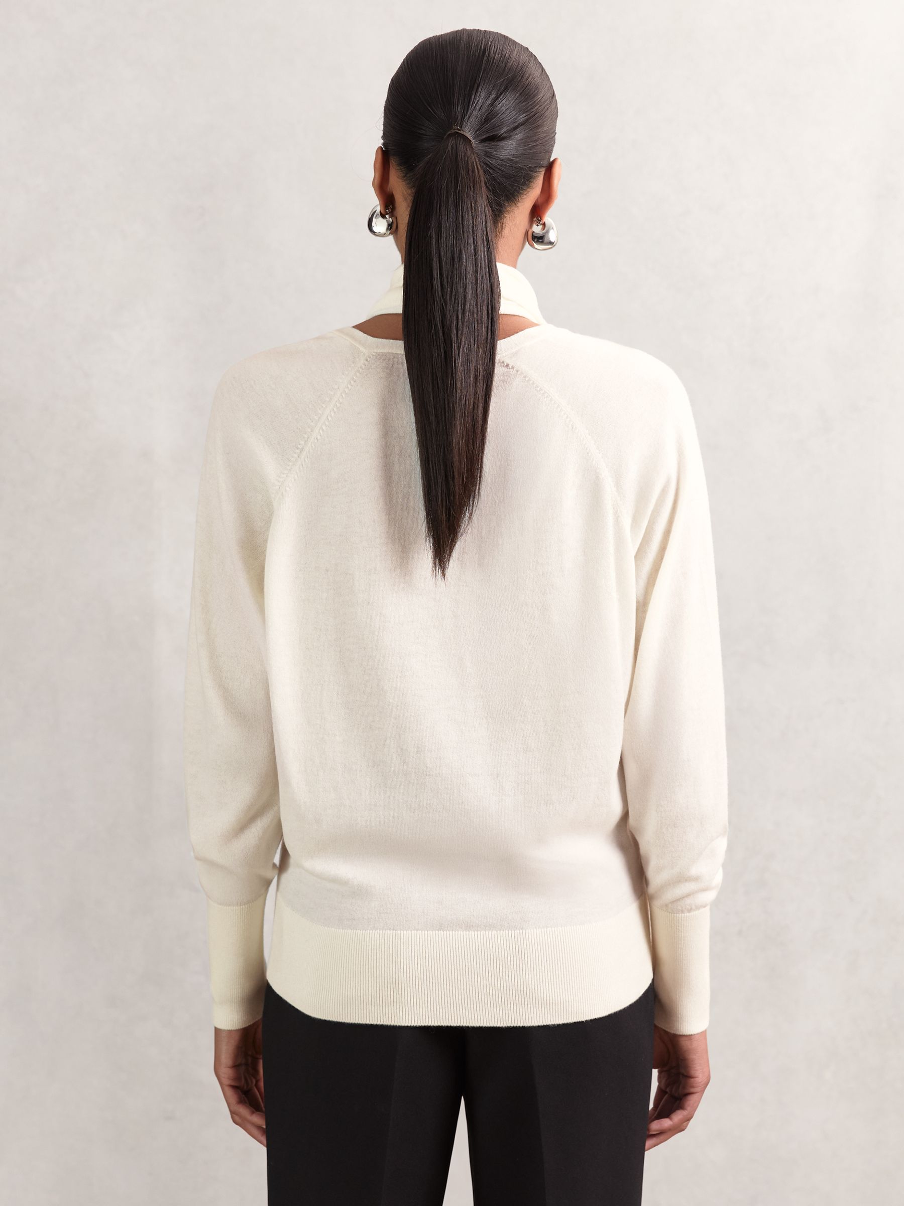 Wool Scarf-Tie Draped Jumper in Cream - image 4
