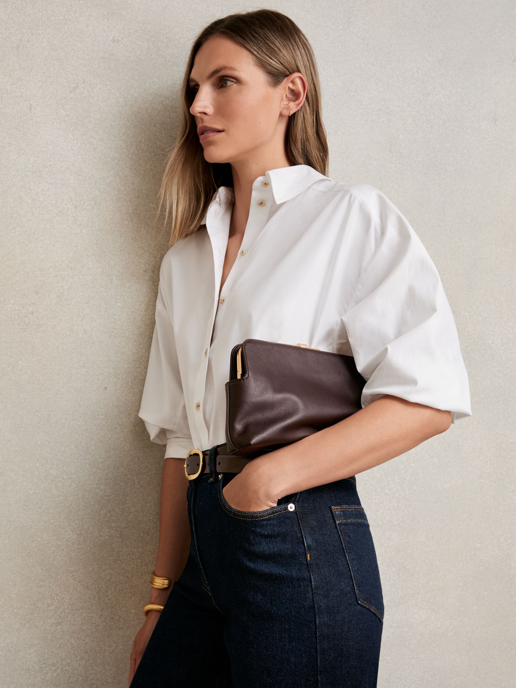 Leather Frame Clutch Bag in Burgundy - Image 2 of 5