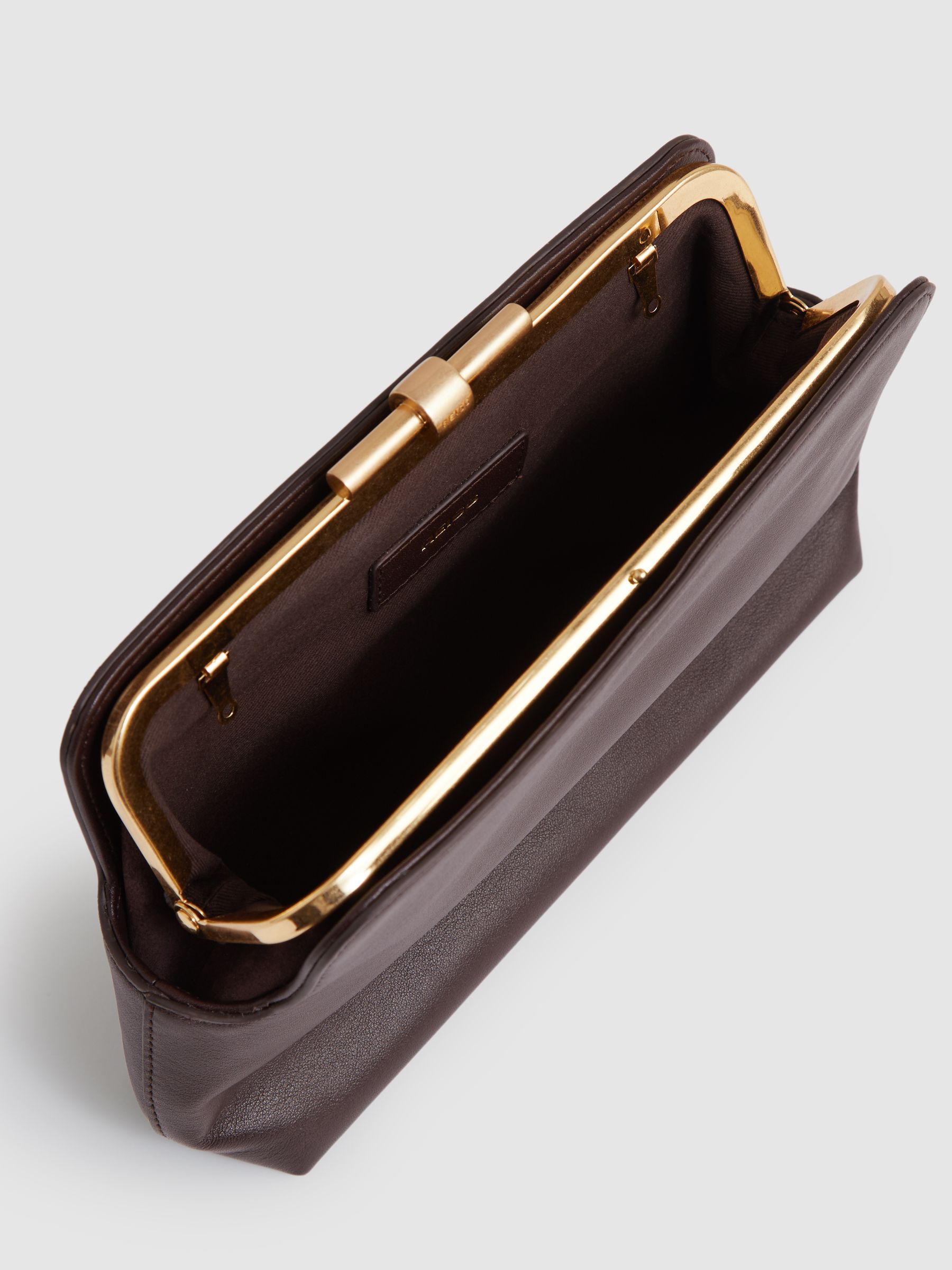 Leather Frame Clutch Bag in Burgundy - Image 3 of 5