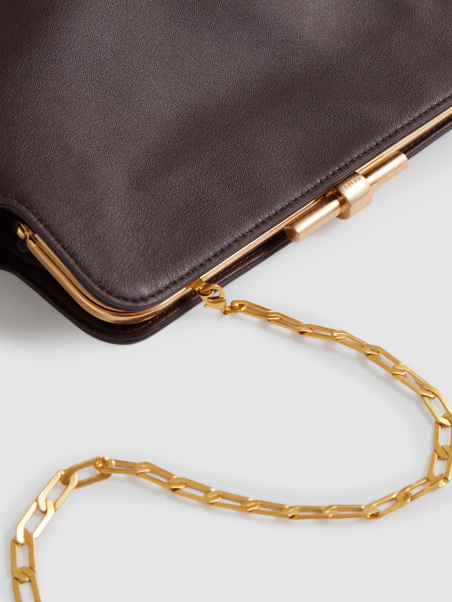 Leather Frame Clutch Bag in Burgundy - Image 5 of 5