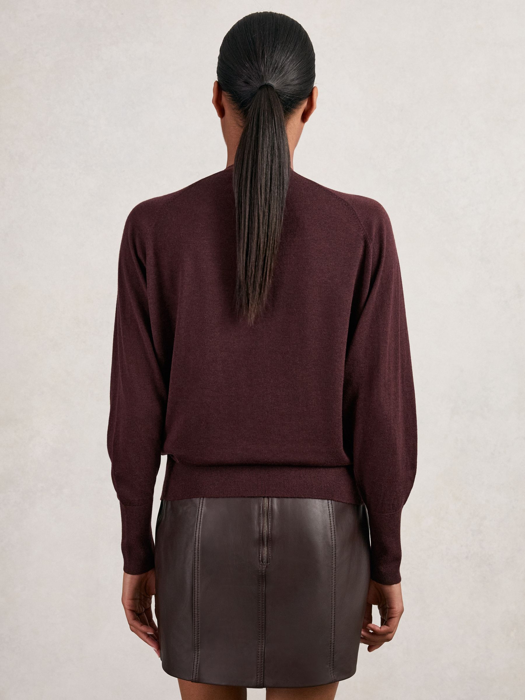 Wool Scarf-Tie Draped Jumper in Burgundy - Image 4 of 5
