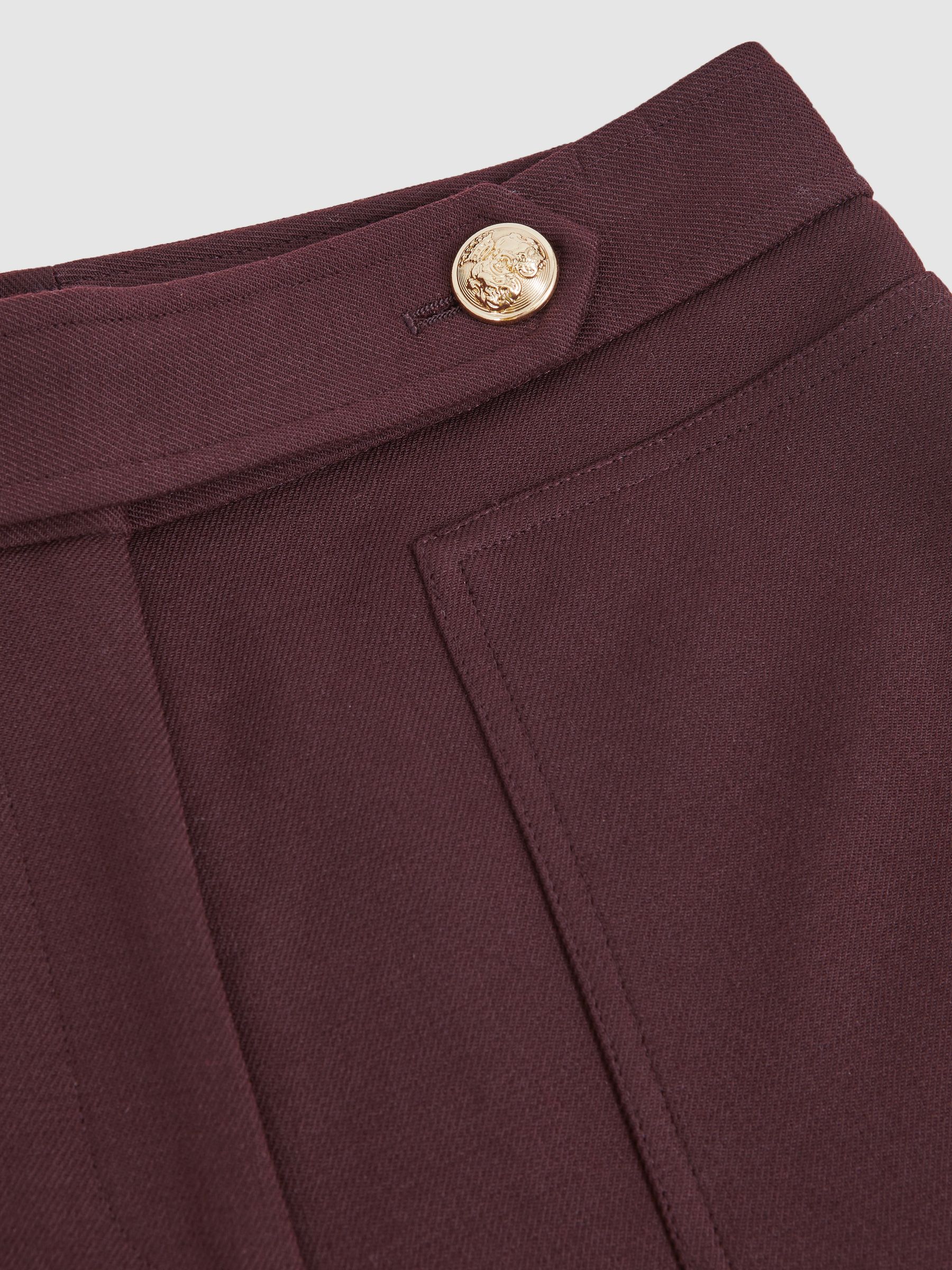 Petite Twill Button-Tab Flared Trousers With Wool in Burgundy - image 4