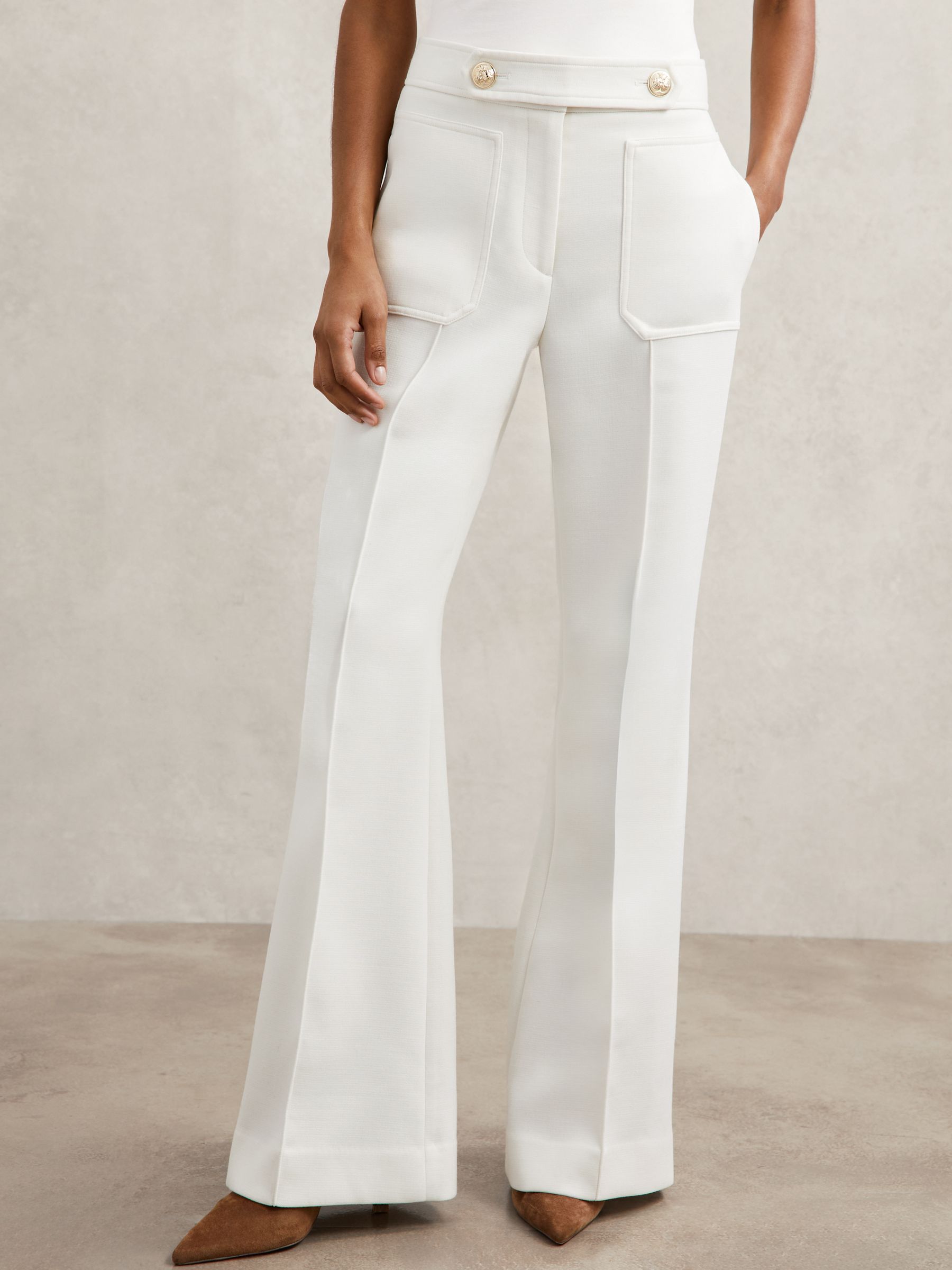 Twill Button-Tab Flared Trousers With Wool in White - Image 5 of 9