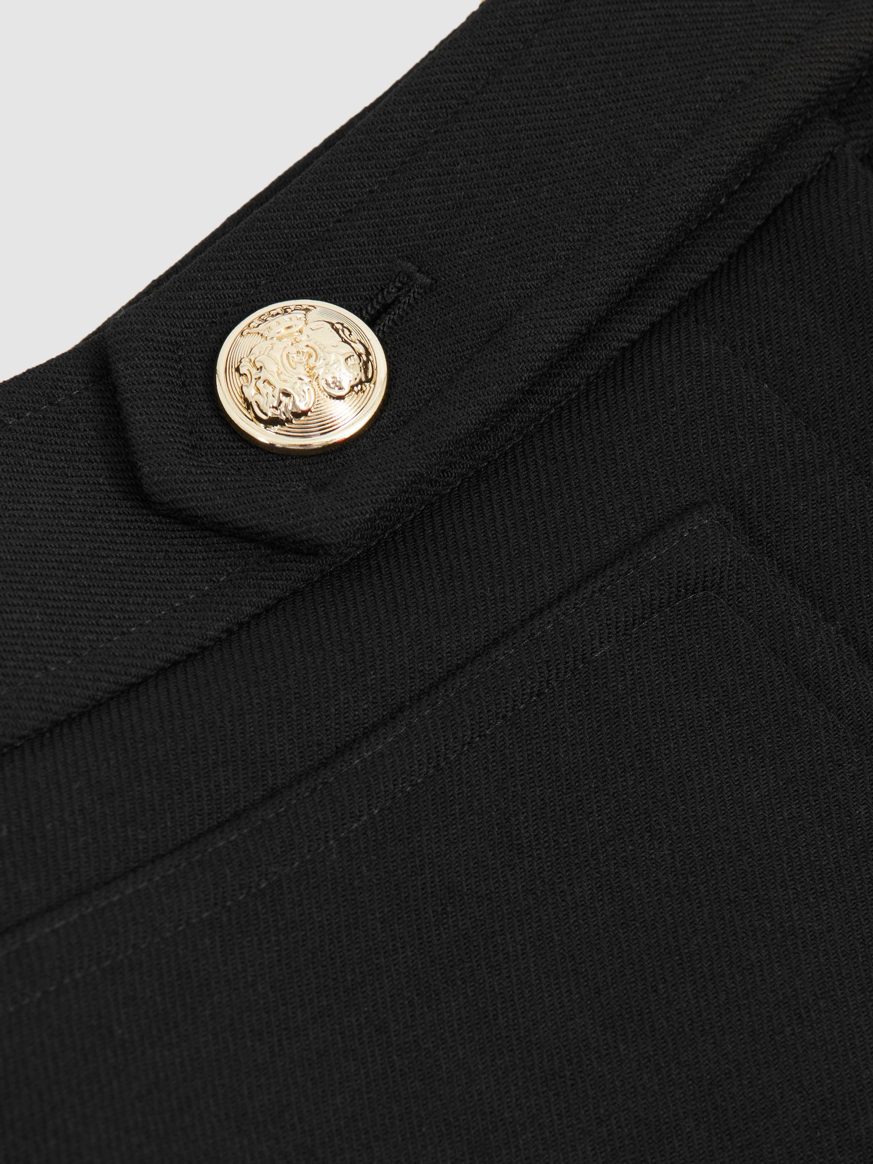 Petite Twill Button-Tab Flared Trousers With Wool in Black - image 3
