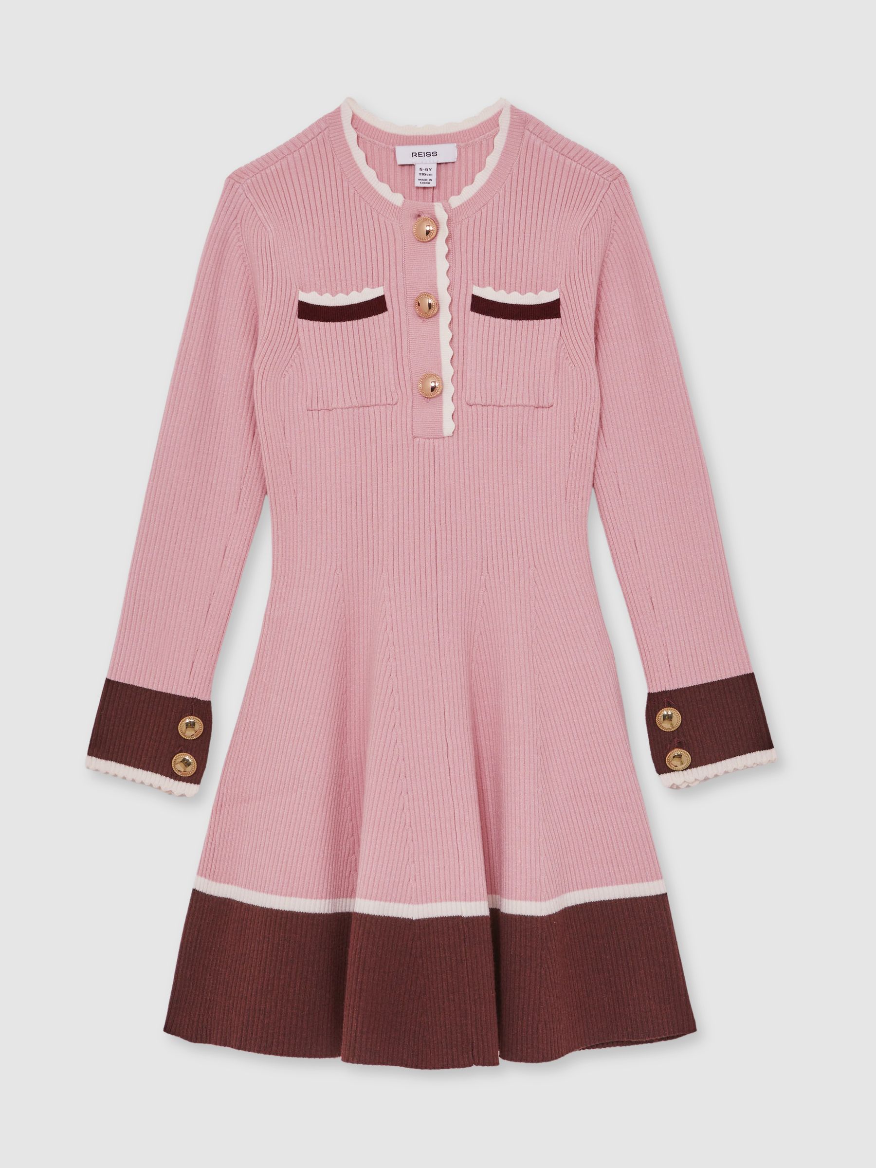 3-9 yrs Scallop-Trim Rib-Knit Dress in Pink - Image 2 of 6