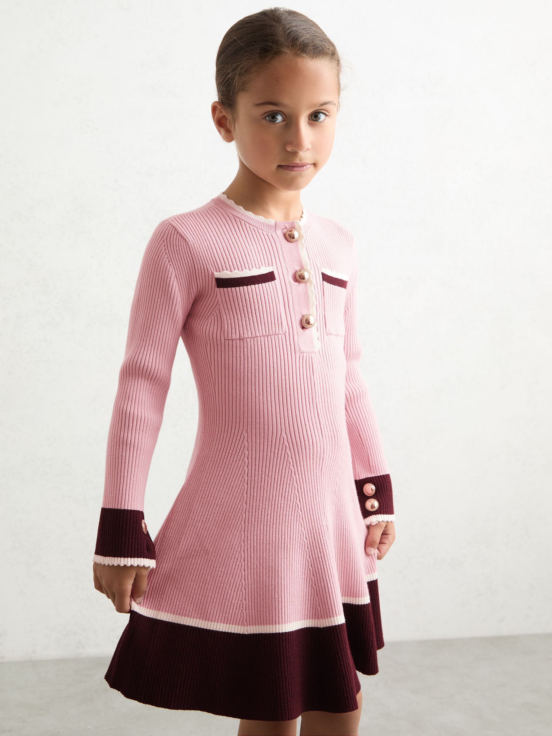 3-9 yrs Scallop-Trim Rib-Knit Dress in Pink - Image 3 of 6