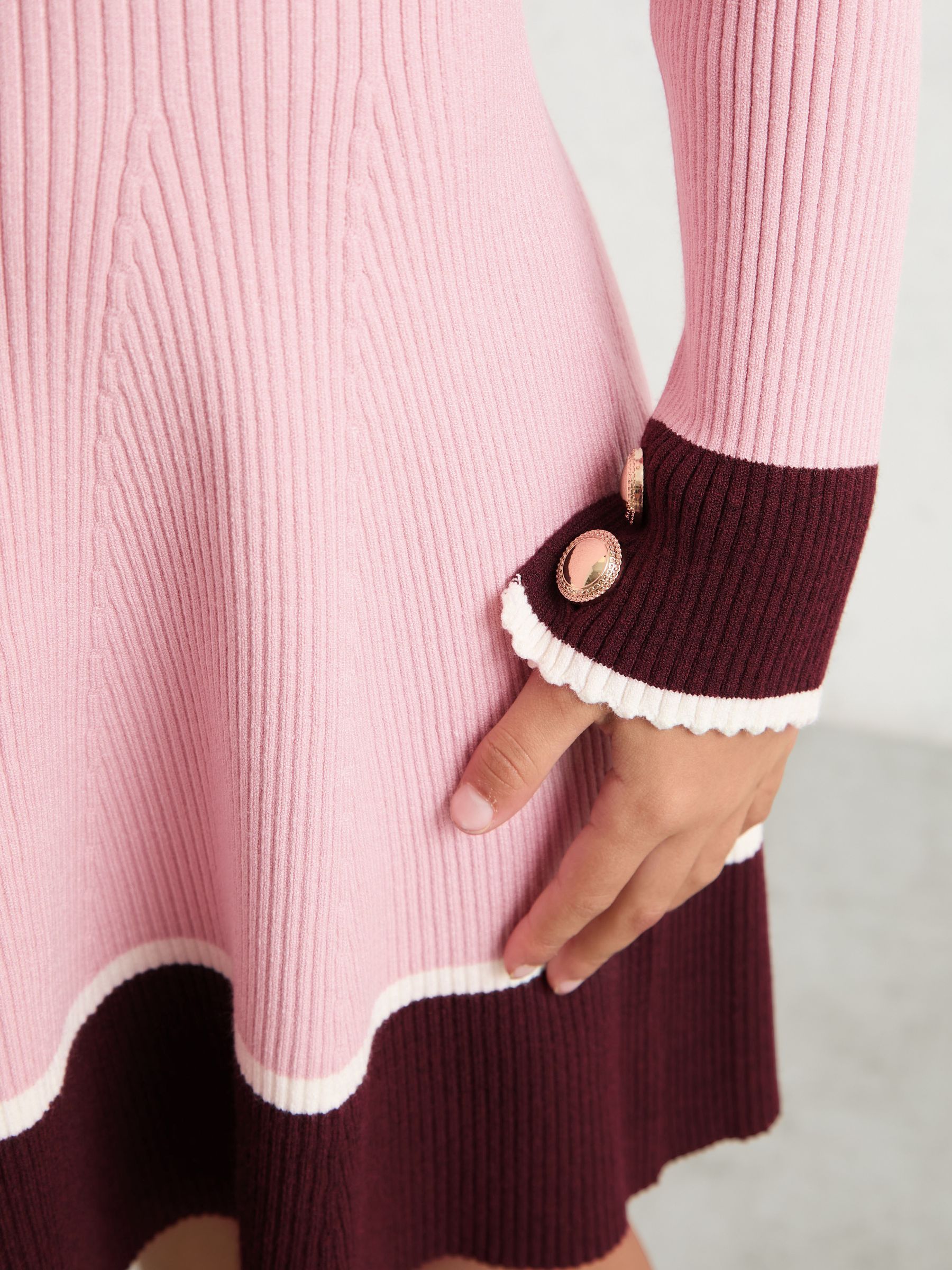 3-9 yrs Scallop-Trim Rib-Knit Dress in Pink - Image 4 of 6