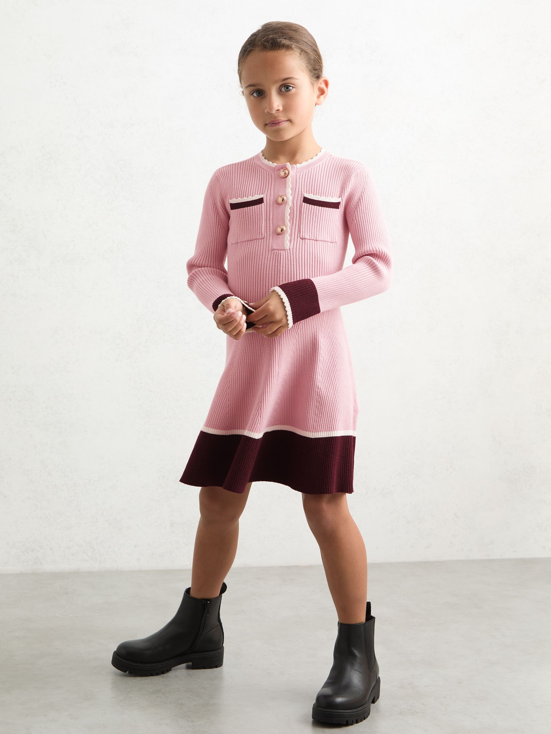 3-9 yrs Scallop-Trim Rib-Knit Dress in Pink - Image 5 of 6