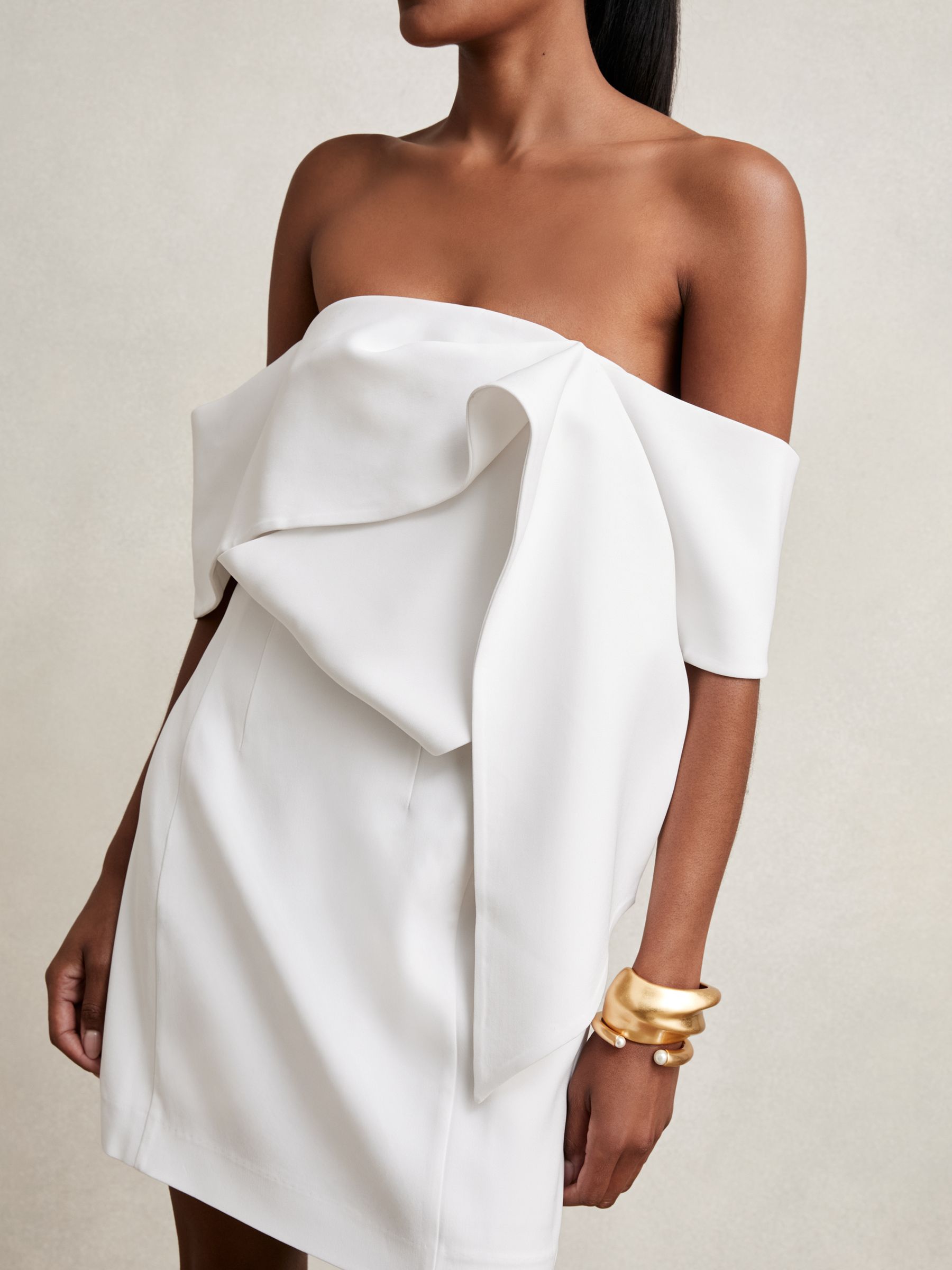 Sculptural Off-Shoulder Mini Dress in Ivory - image 3