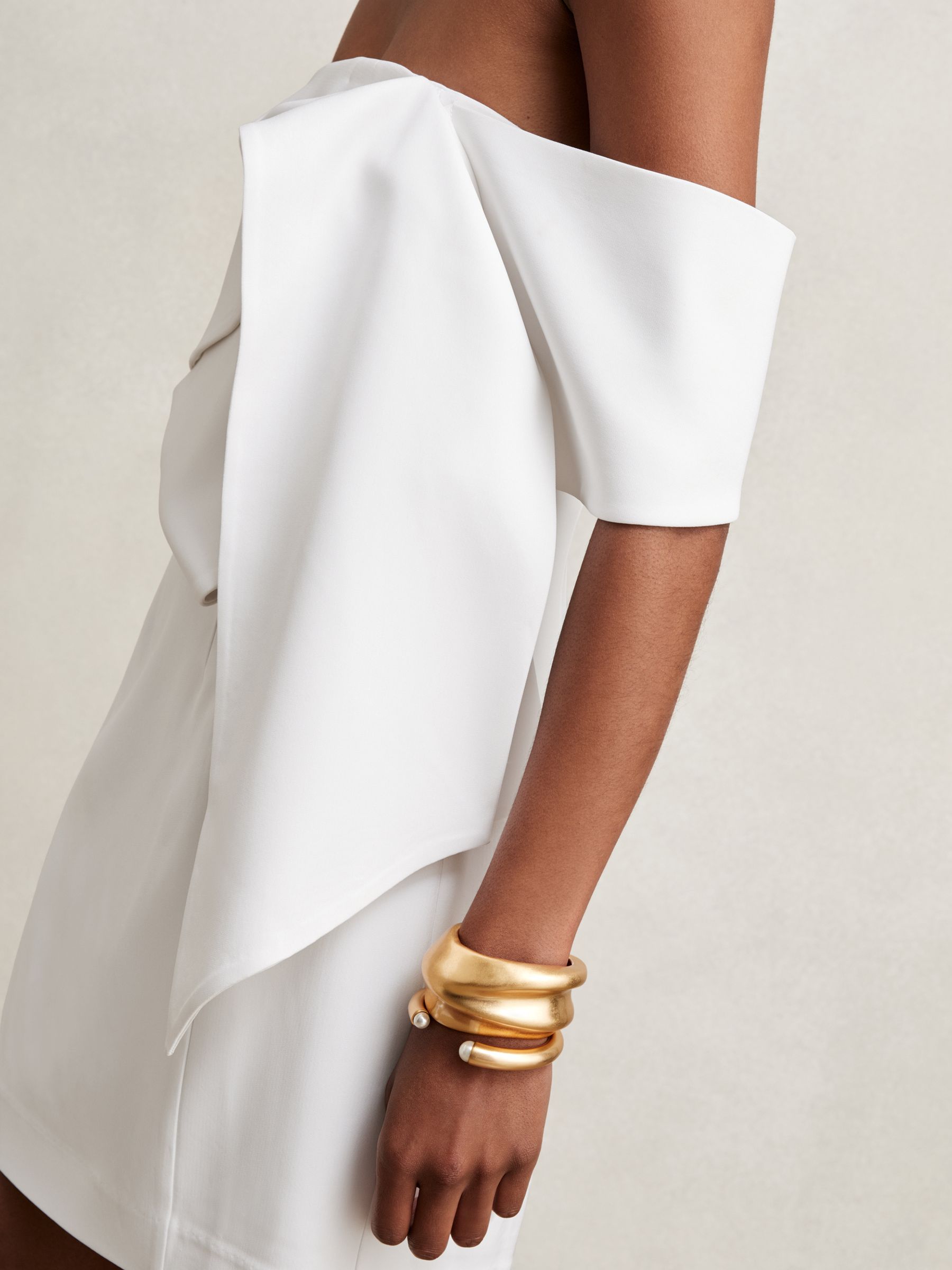 Sculptural Off-Shoulder Mini Dress in Ivory - Image 4 of 6