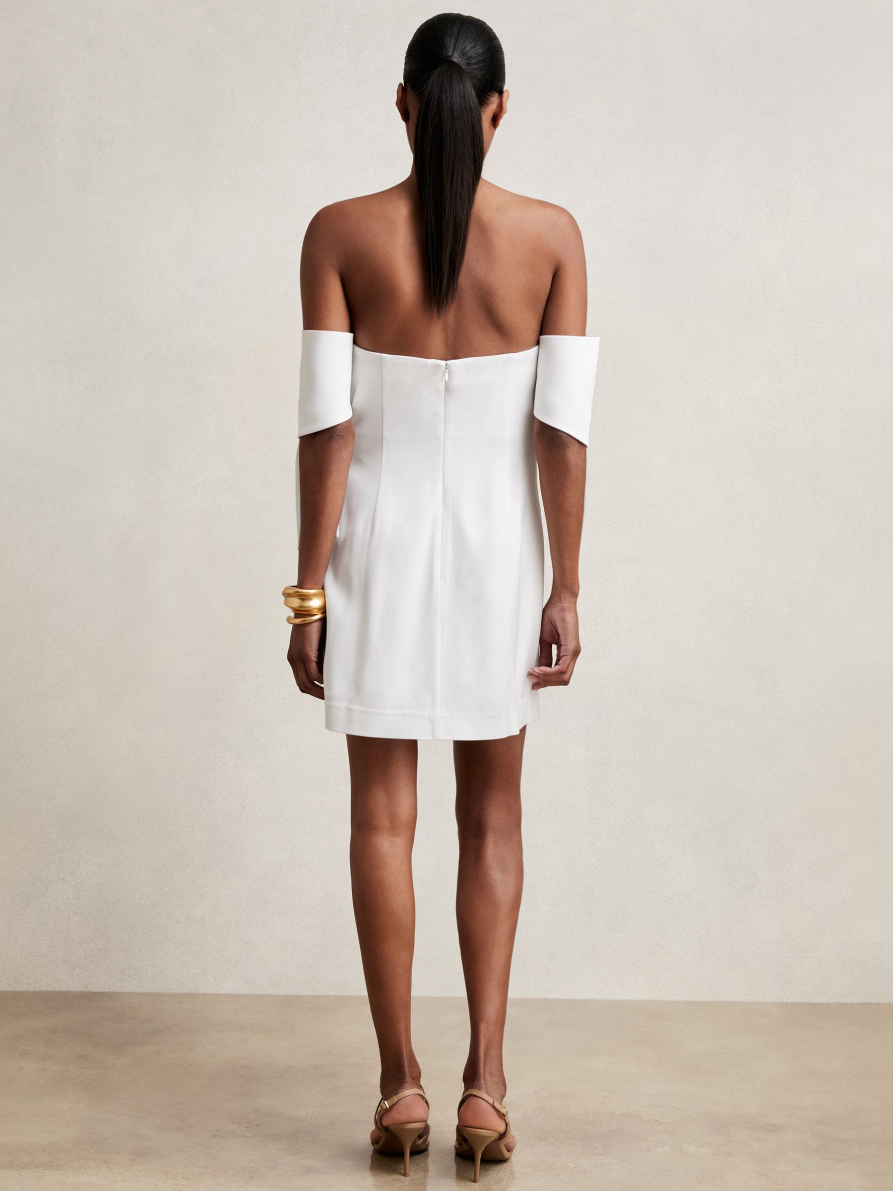 Sculptural Off-Shoulder Mini Dress in Ivory - Image 5 of 6